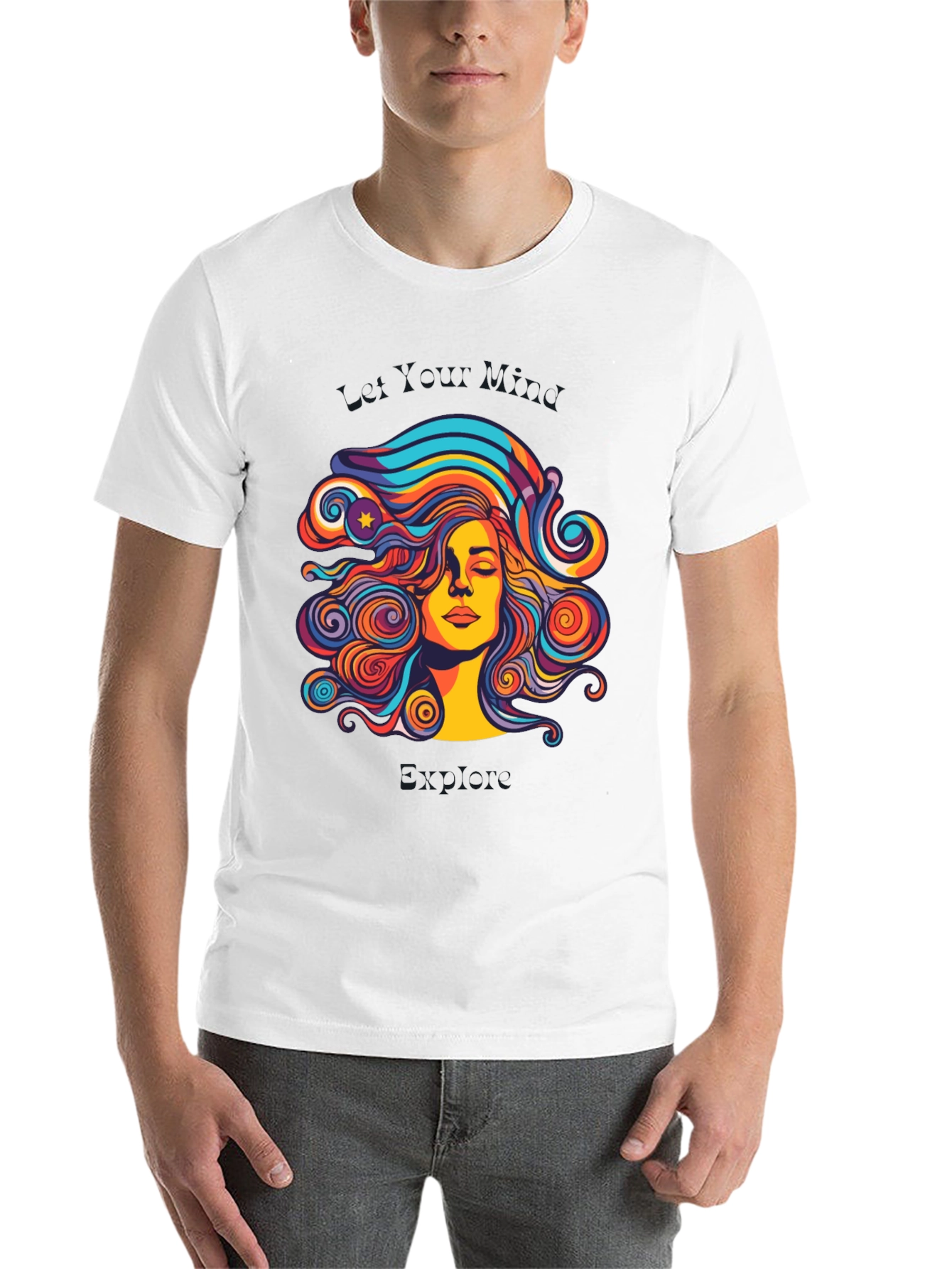 Black Psychedelic Woman Graphic Black T-Shirt view 14