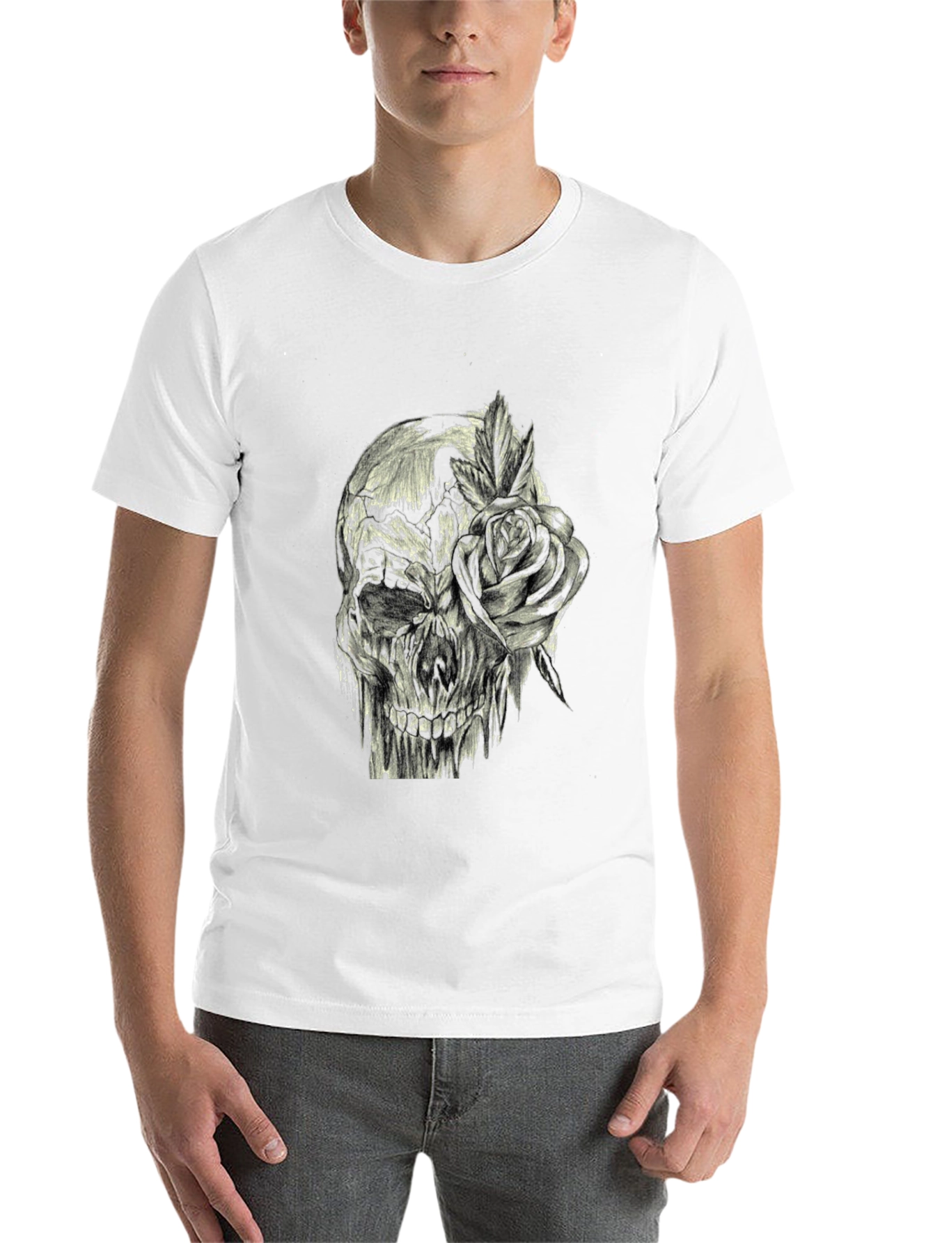 Black Skull and Rose Graphic Print Tee - Edgy Style view 14