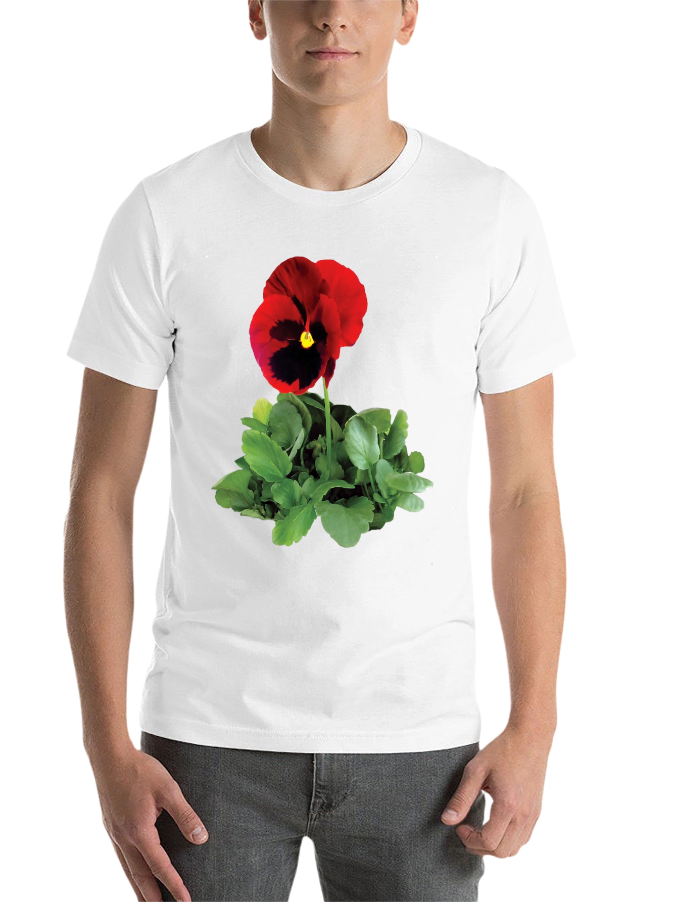 Black Pansy Flower Graphic Tee - Black Unisex T-Shirt view 14