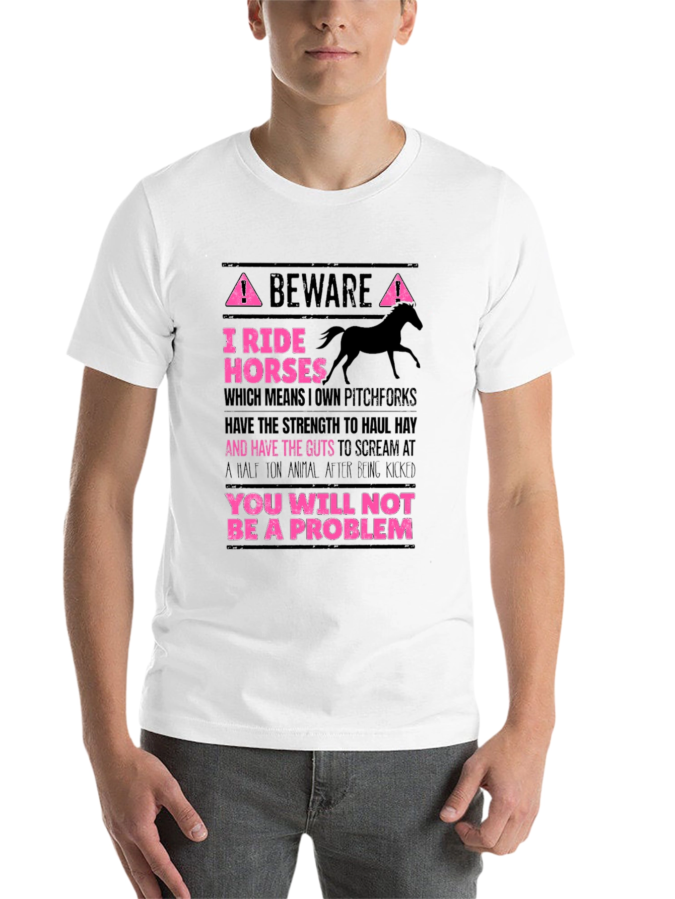 Black Beware I Ride Horses Graphic Tee view 14