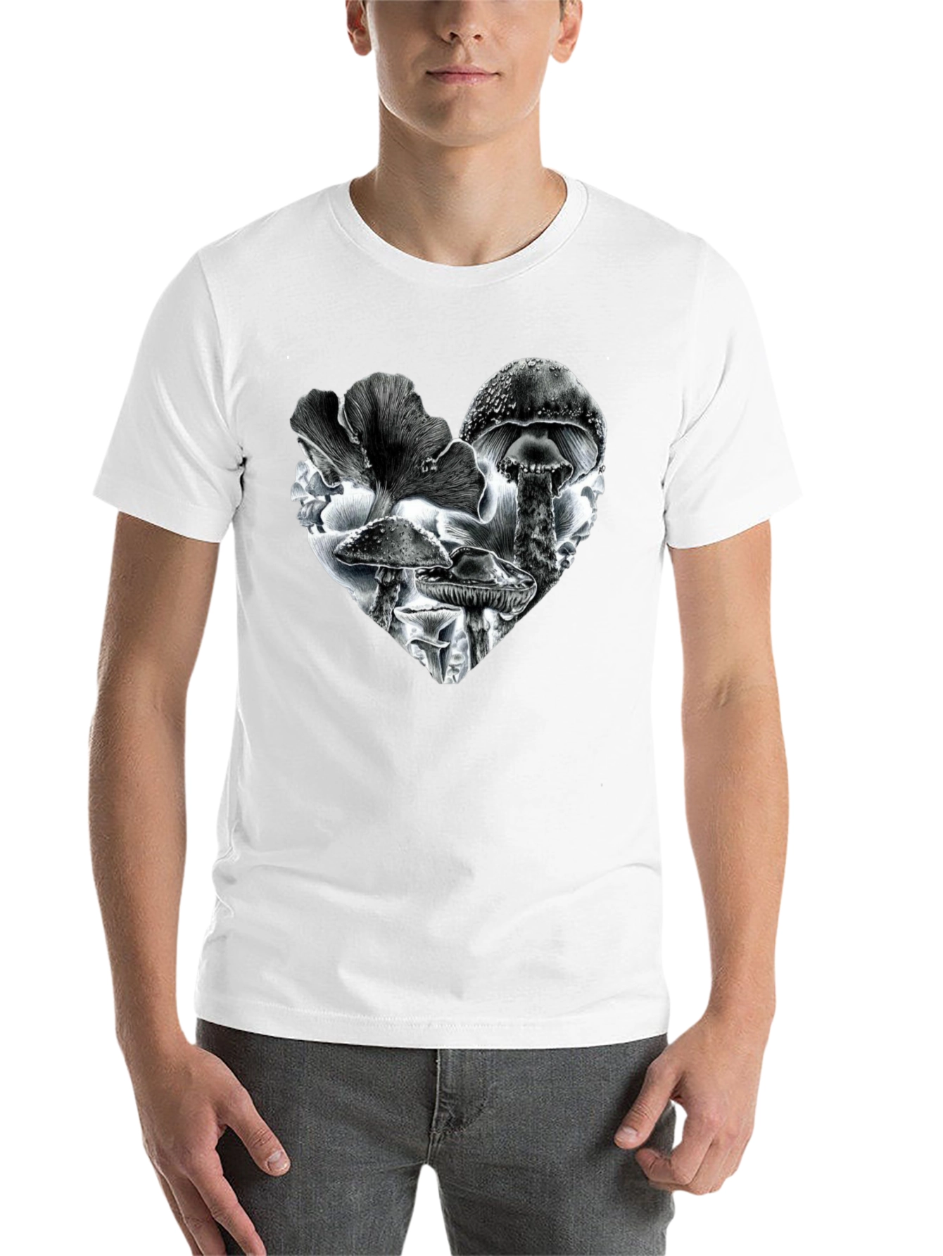 Black Mushroom Heart Black T-Shirt view 14