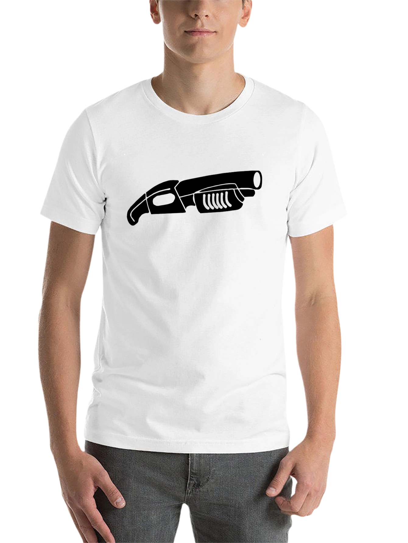 Black Men's Black T-Shirt with Novelty Gun Graphic view 14
