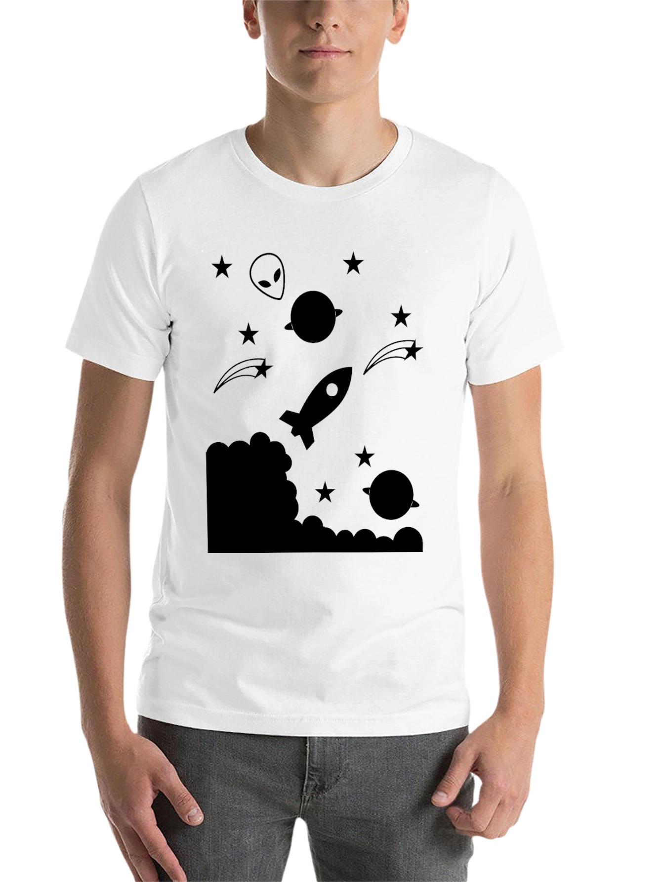 Black Cosmic Rocket Graphic T-Shirt view 14