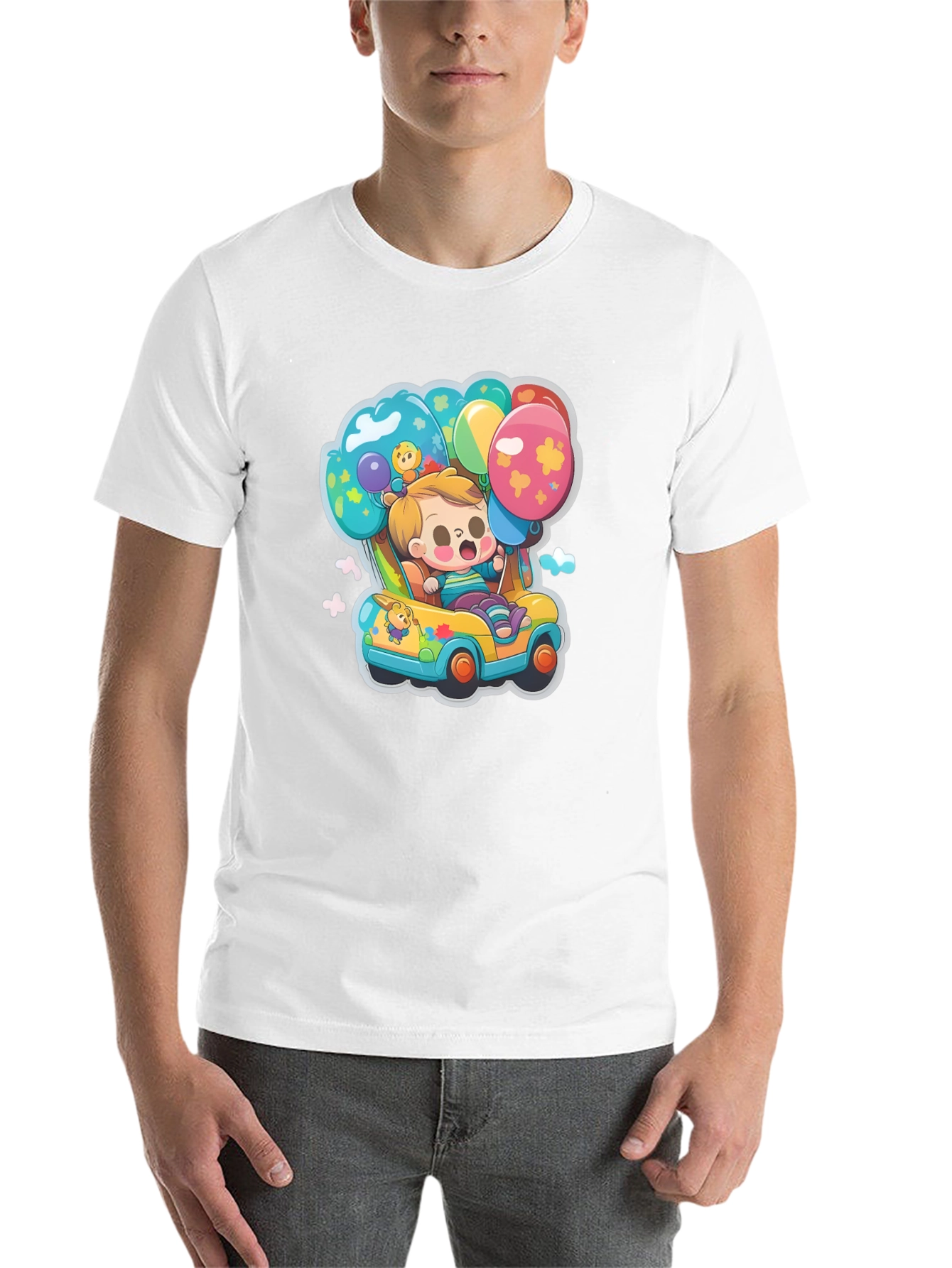 Black Cartoon Car & Balloons Graphic T-Shirt view 14