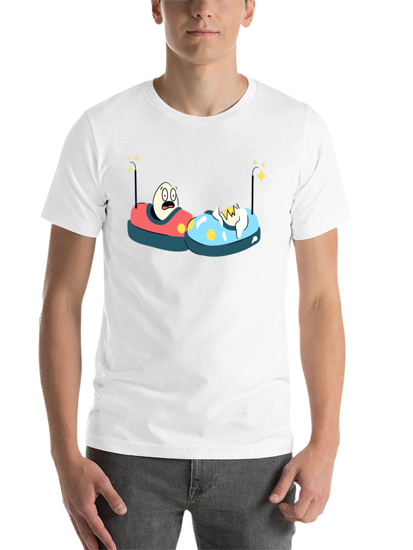 Black Bumper Car Eggs T-Shirt - Fun Cartoon Graphic Tee view 14