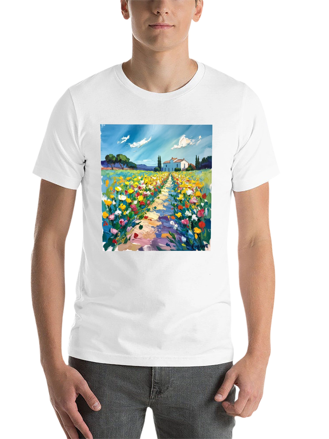Black Artistic Landscape Print T-Shirt view 14
