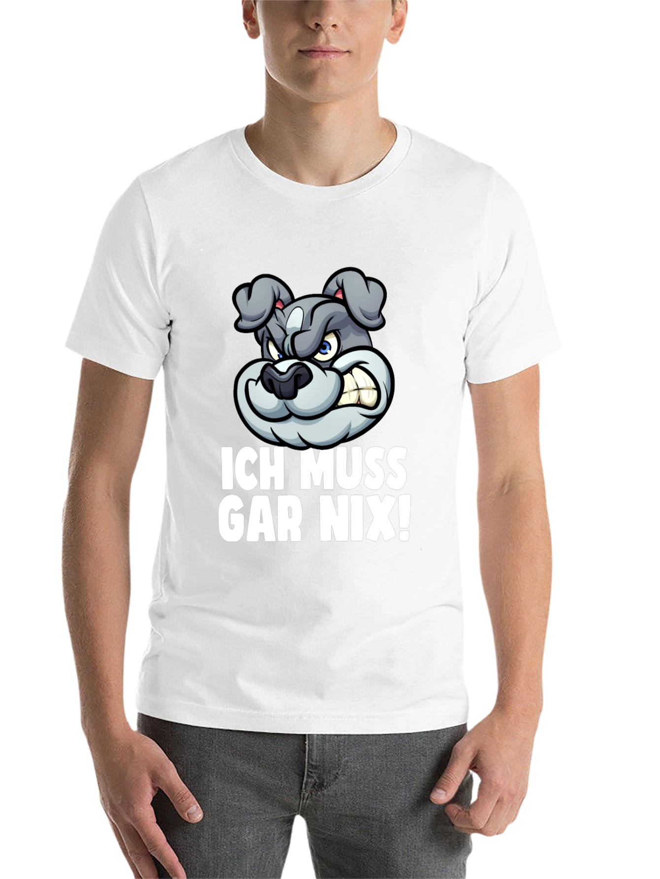 Black Funny Bulldog Graphic Tee - "Ich Muss Gar Nix!" T-Shirt view 14