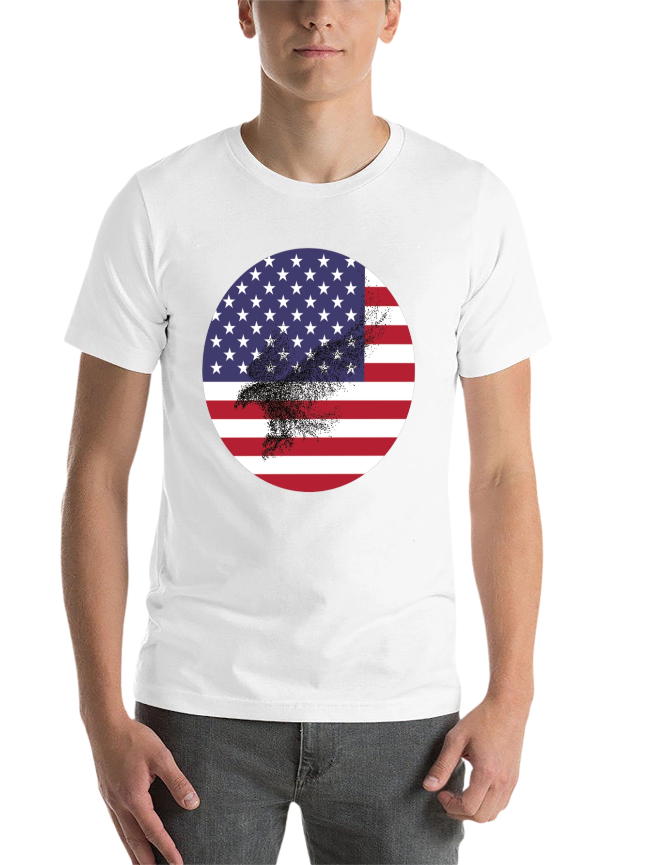 Black American Flag Eagle Graphic Black T-Shirt view 14