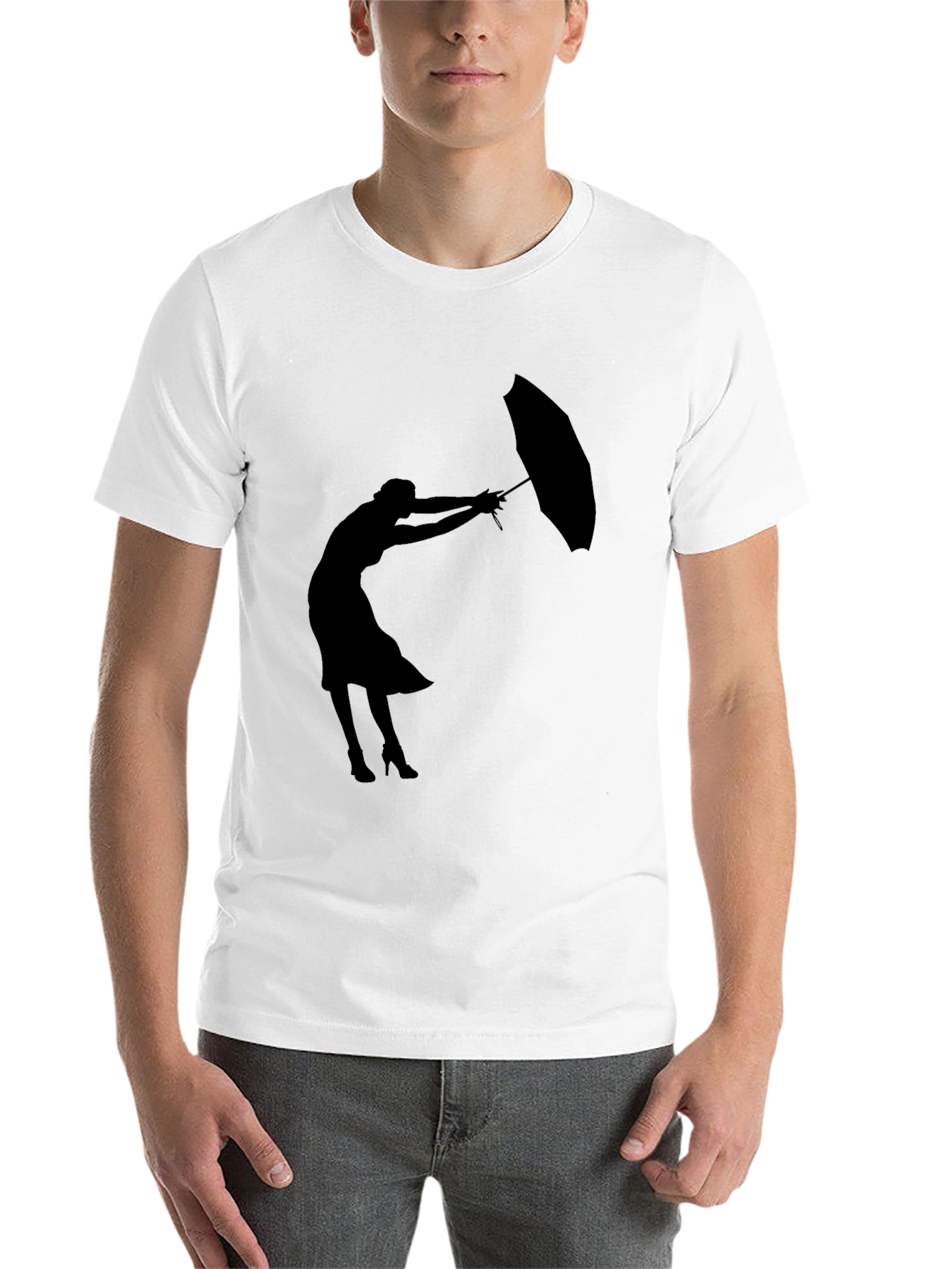 Black Silhouette Umbrella Woman Graphic Tee view 14