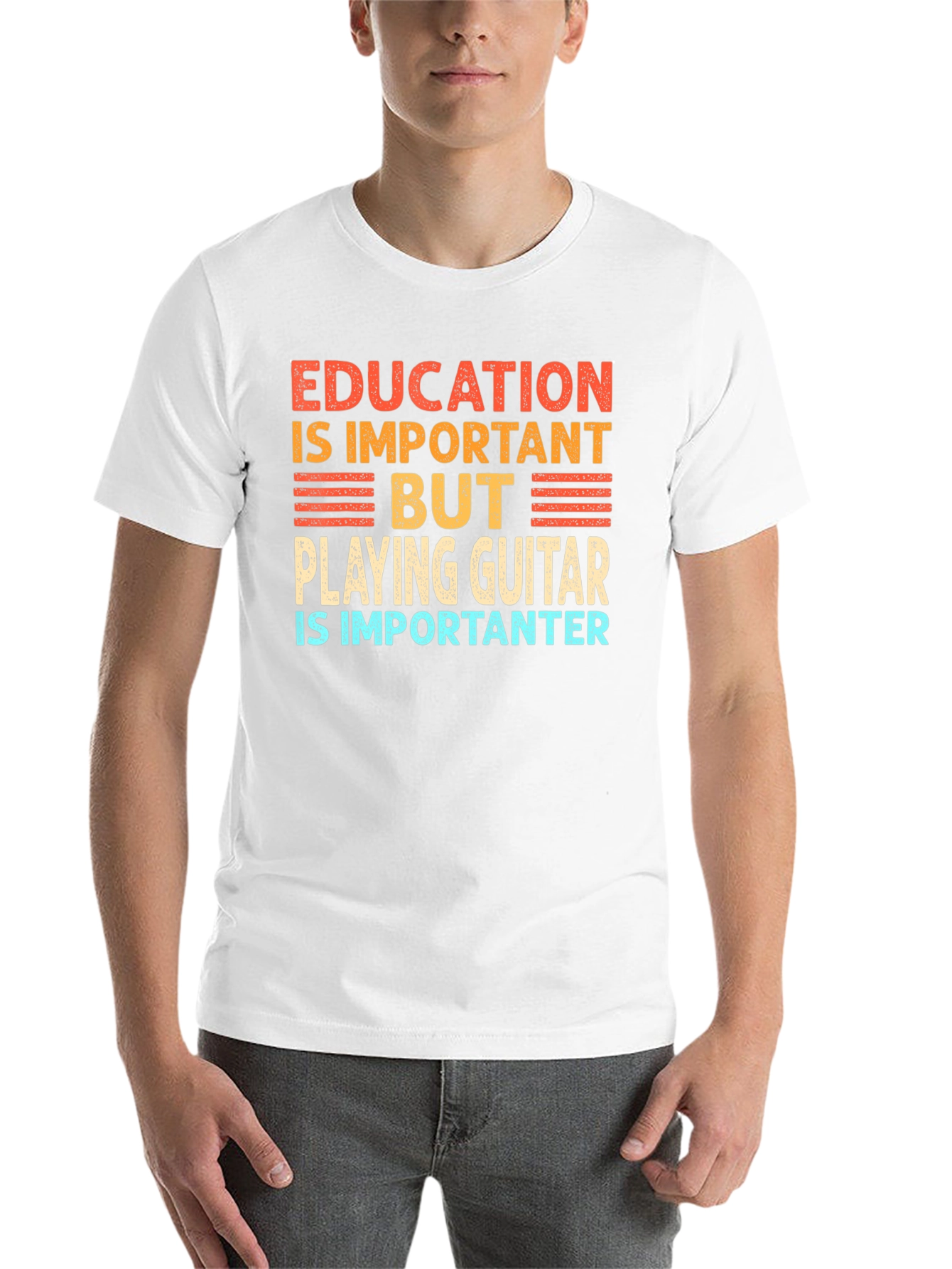 Black Funny Guitar Player T-Shirt Education is Important view 14