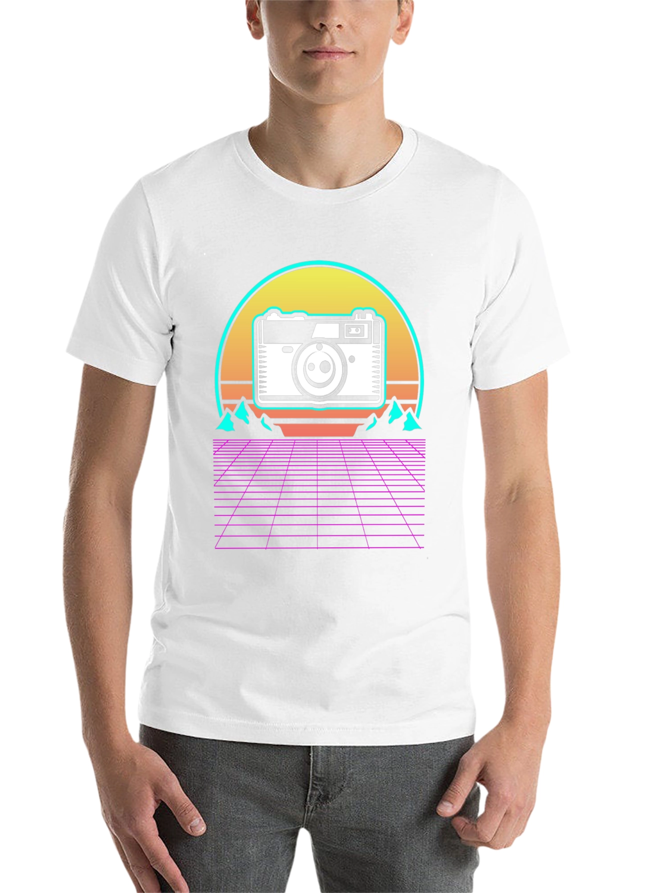Black Retro Camera Grid T-Shirt view 14