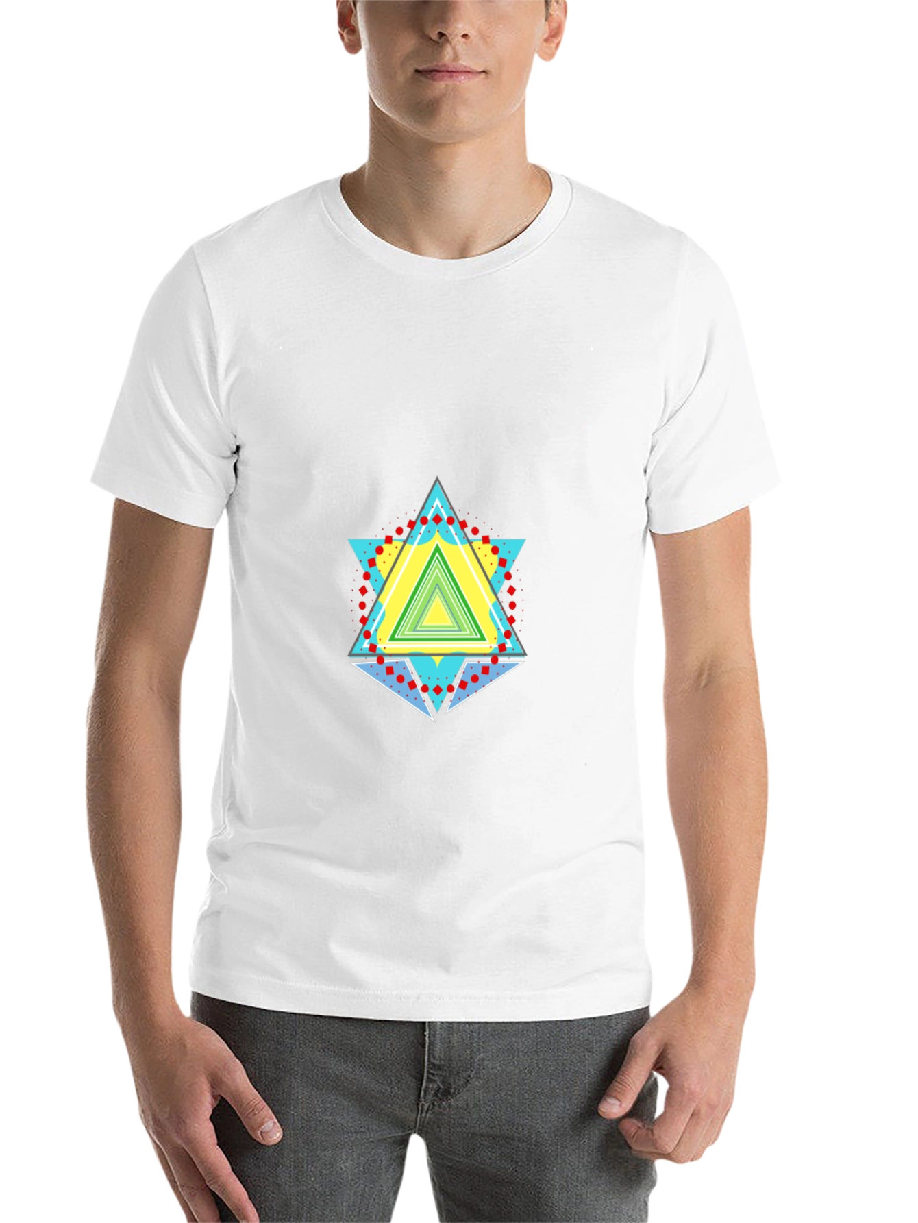 Black Geometric Triangle Graphic Black T-Shirt view 14