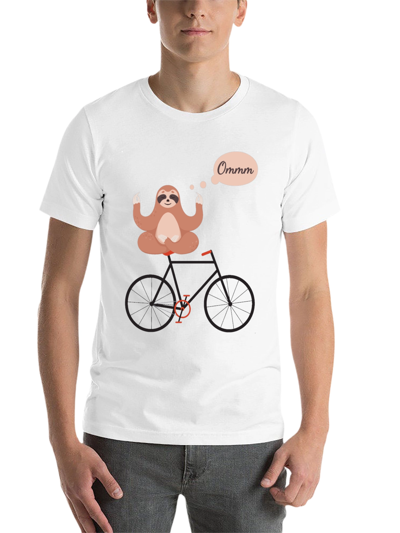 Black Yoga Sloth on Bike Graphic Tee - Relaxed & Funny view 14
