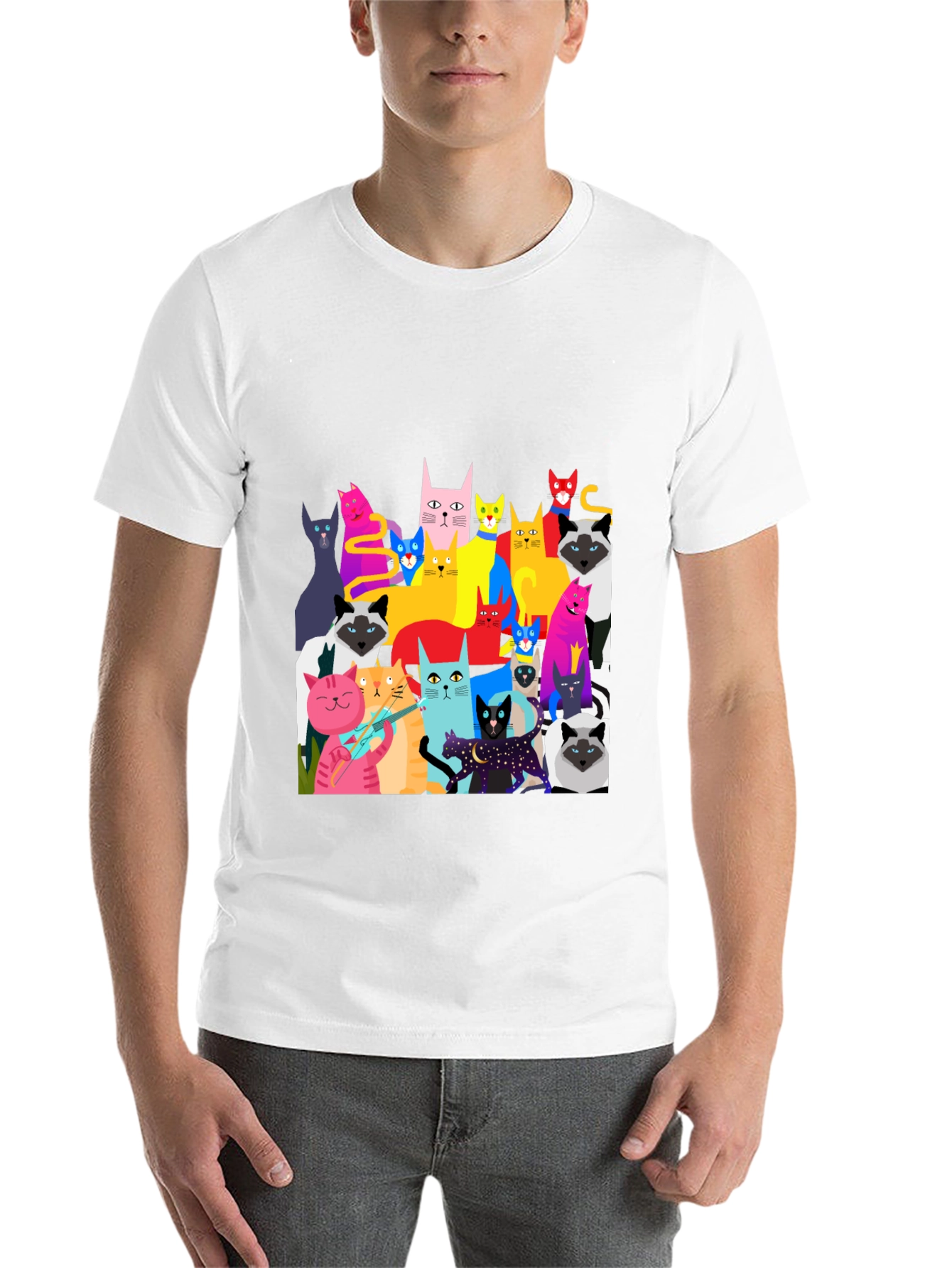 Black Colorful Cat Graphic Tee - Unique Fun Design view 14