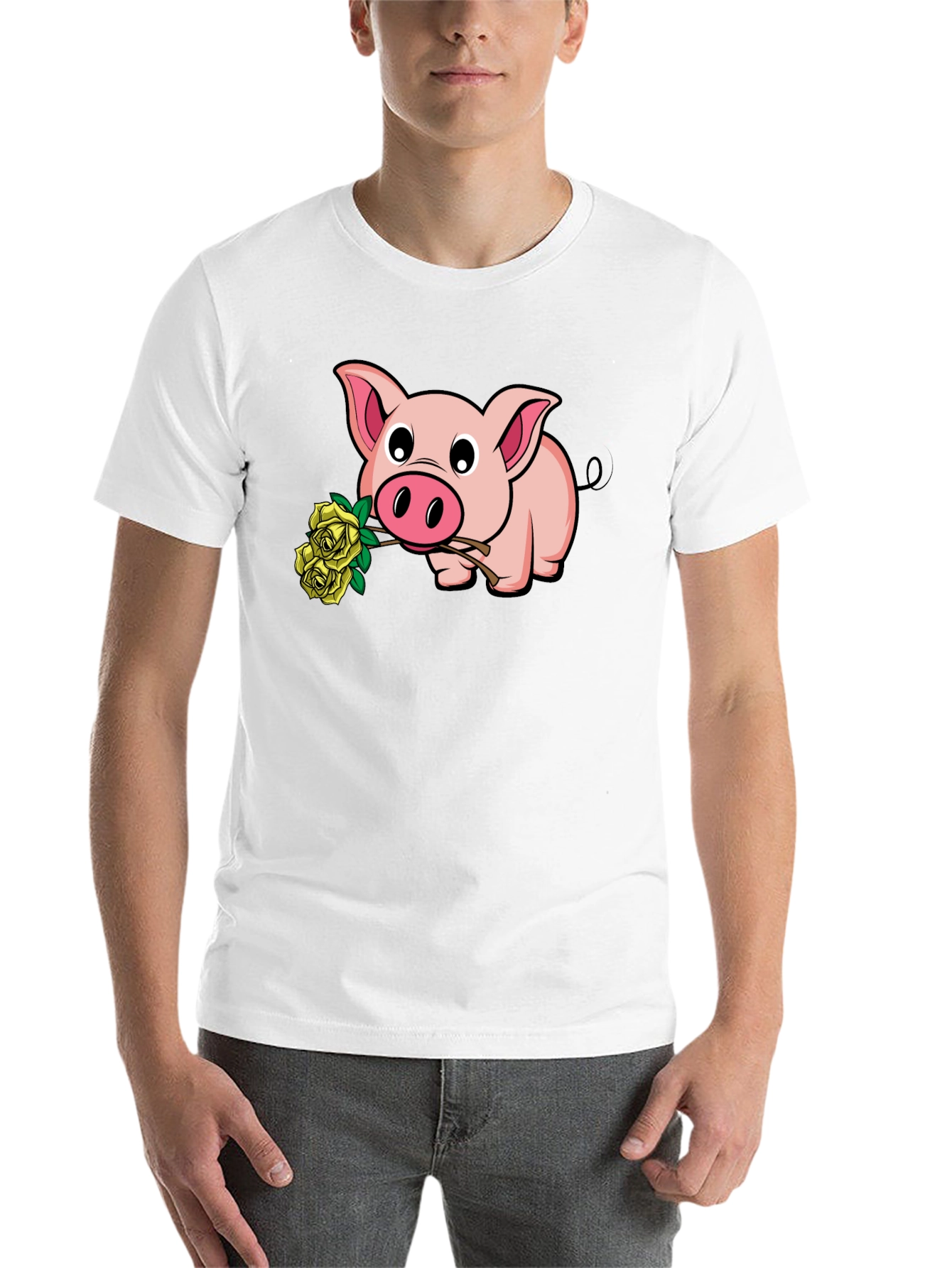 Black Pig Holding Yellow Roses Graphic T-Shirt view 14