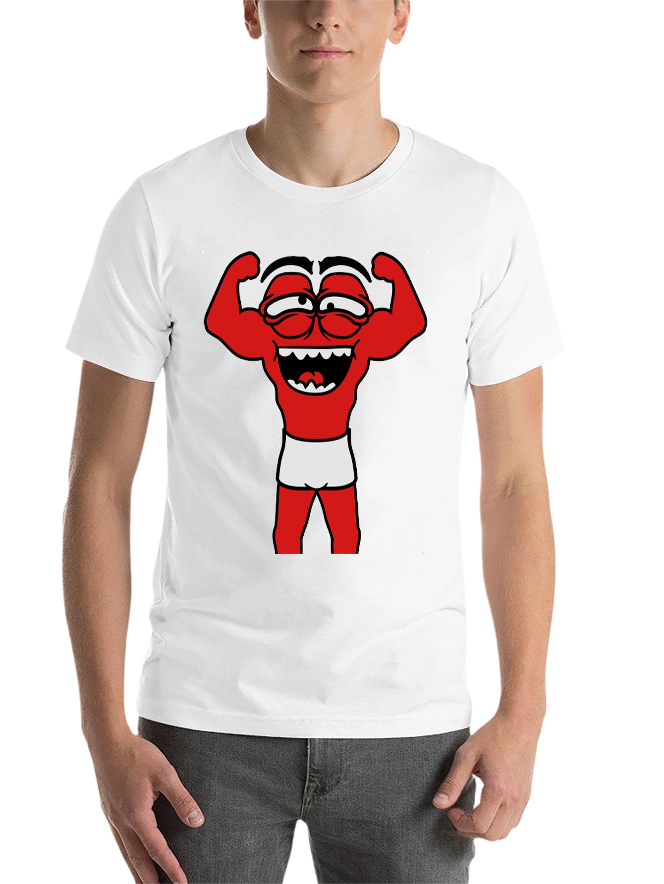 Black Funny Muscle Man Cartoon Graphic Tee - Black view 14