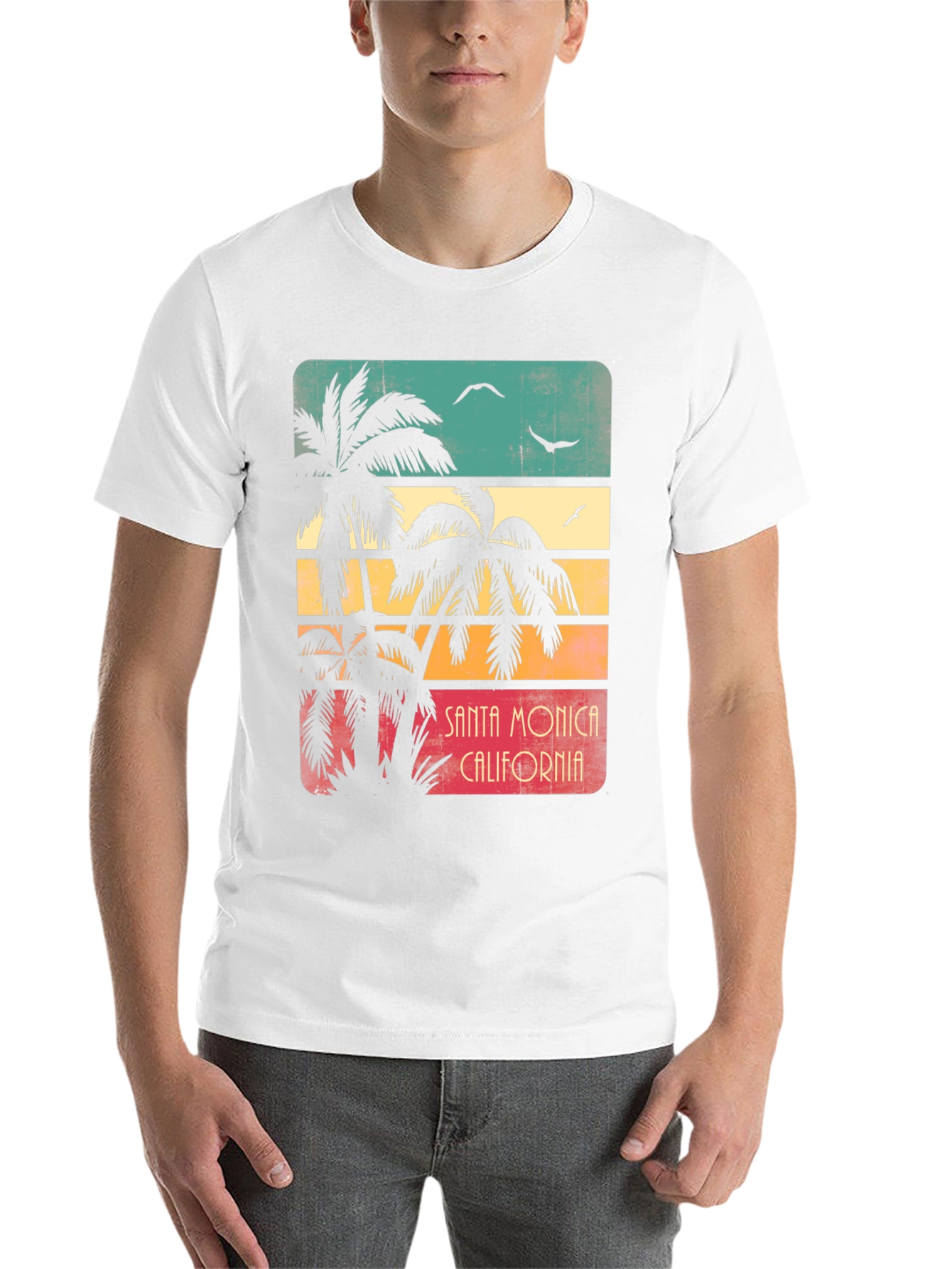 Black Santa Monica Palm Tree Retro Graphic T-Shirt view 14