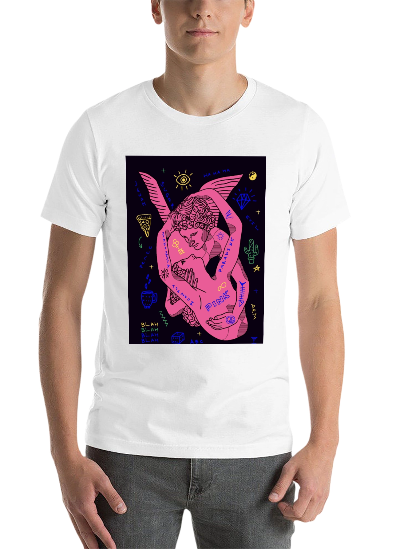 Black Black Tee with Pink Angel Graphic view 14
