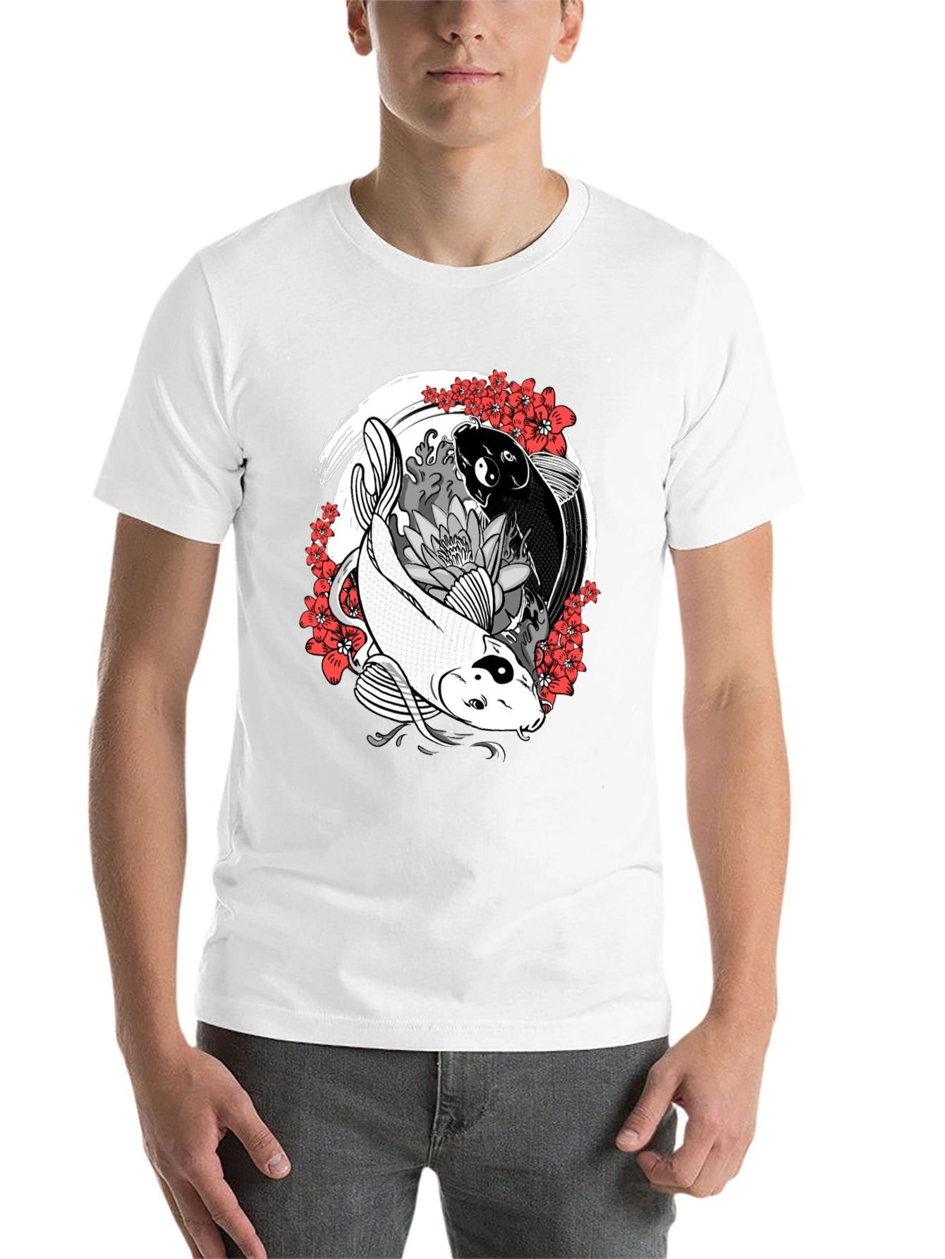 Black Yin Yang Koi Fish Graphic Tee - Harmony & Balance view 14