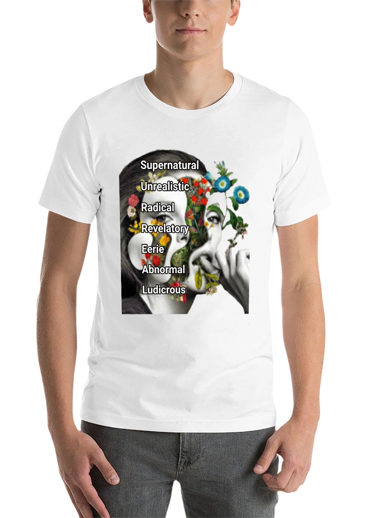 Black Surreal Floral Woman's Face Graphic Tee view 14