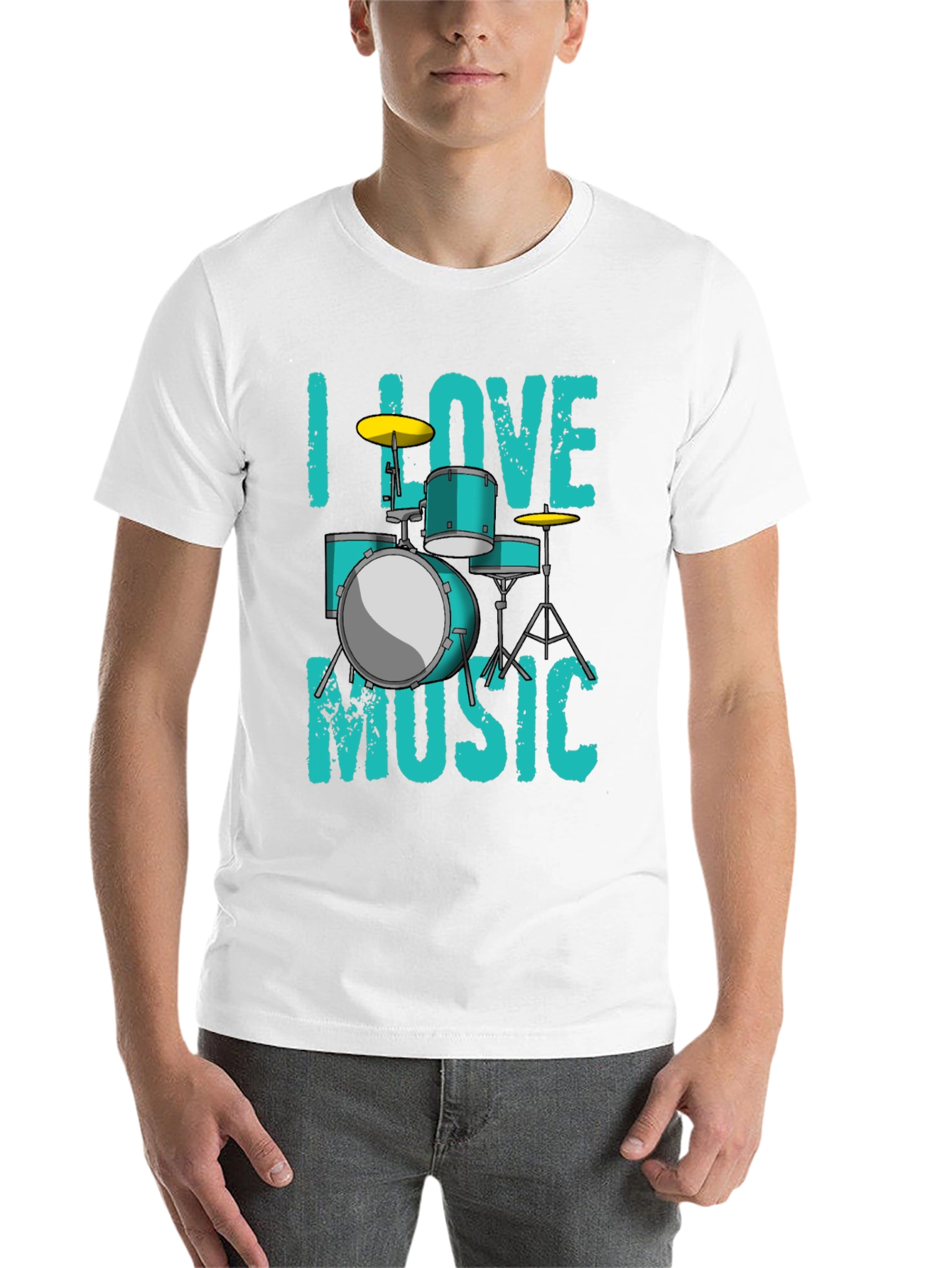 Black I Love Music Drum Set Graphic T-Shirt view 14