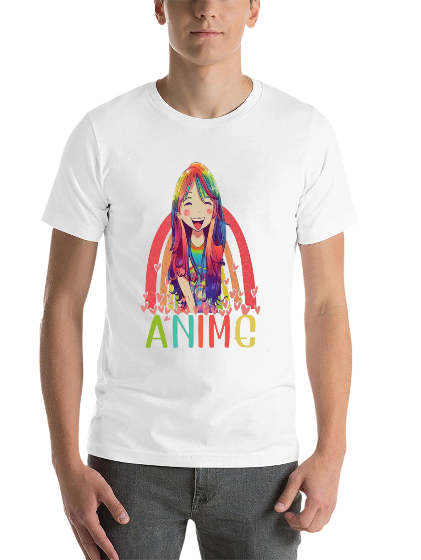 Black Anime Rainbow Graphic Tee - Colorful Manga Style view 14