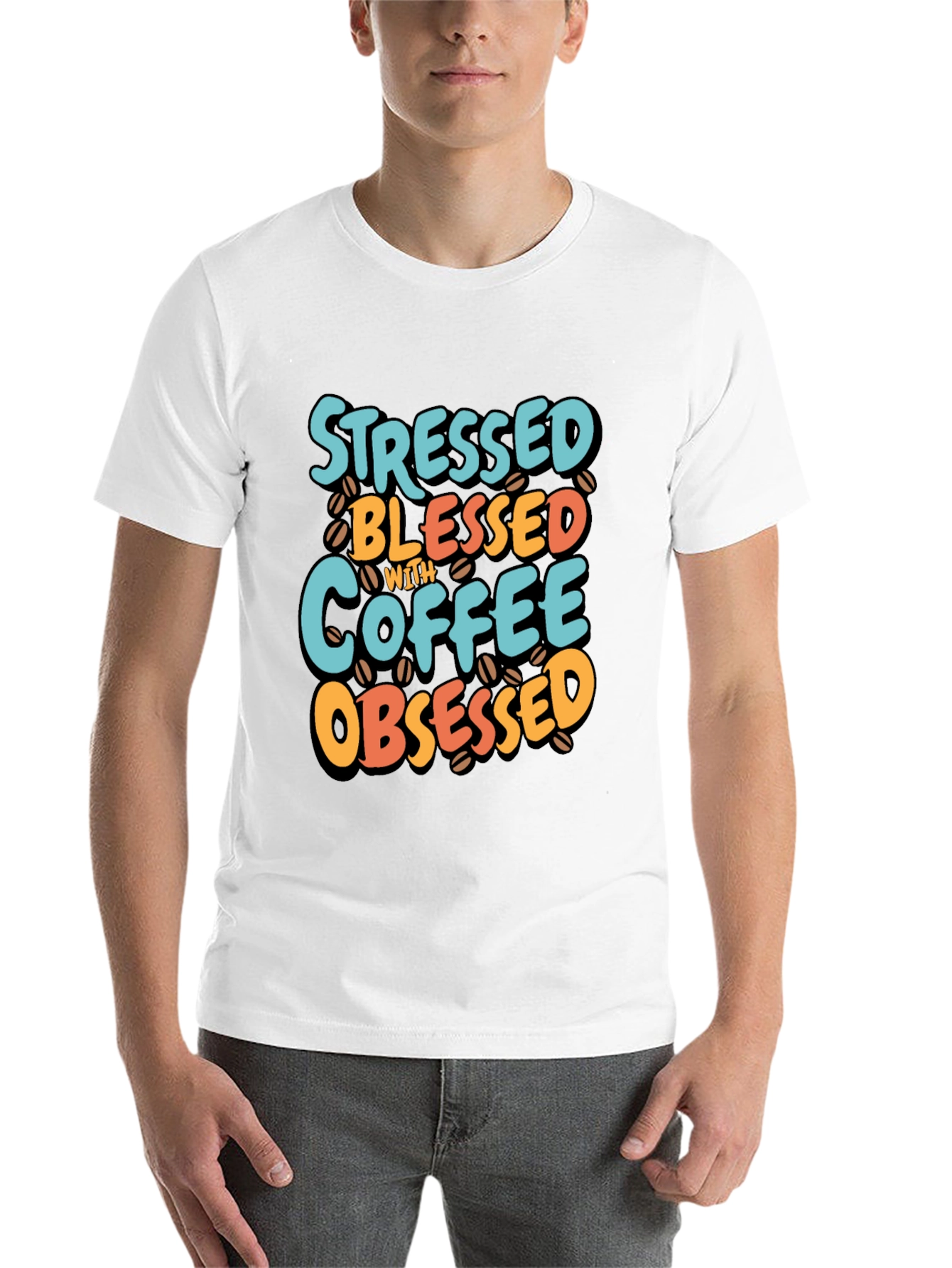 Black Stressed Blessed Coffee Obsessed T-Shirt view 14