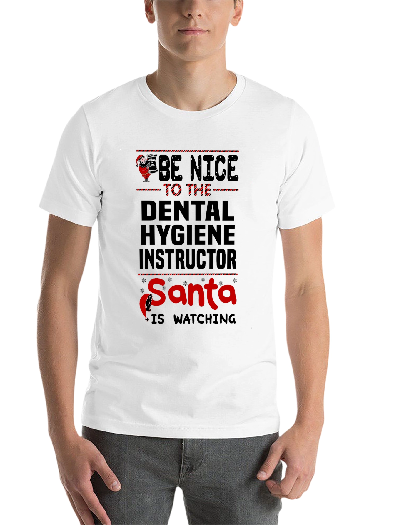 Black Dental Hygiene Instructor Santa is Watching T-Shirt view 14