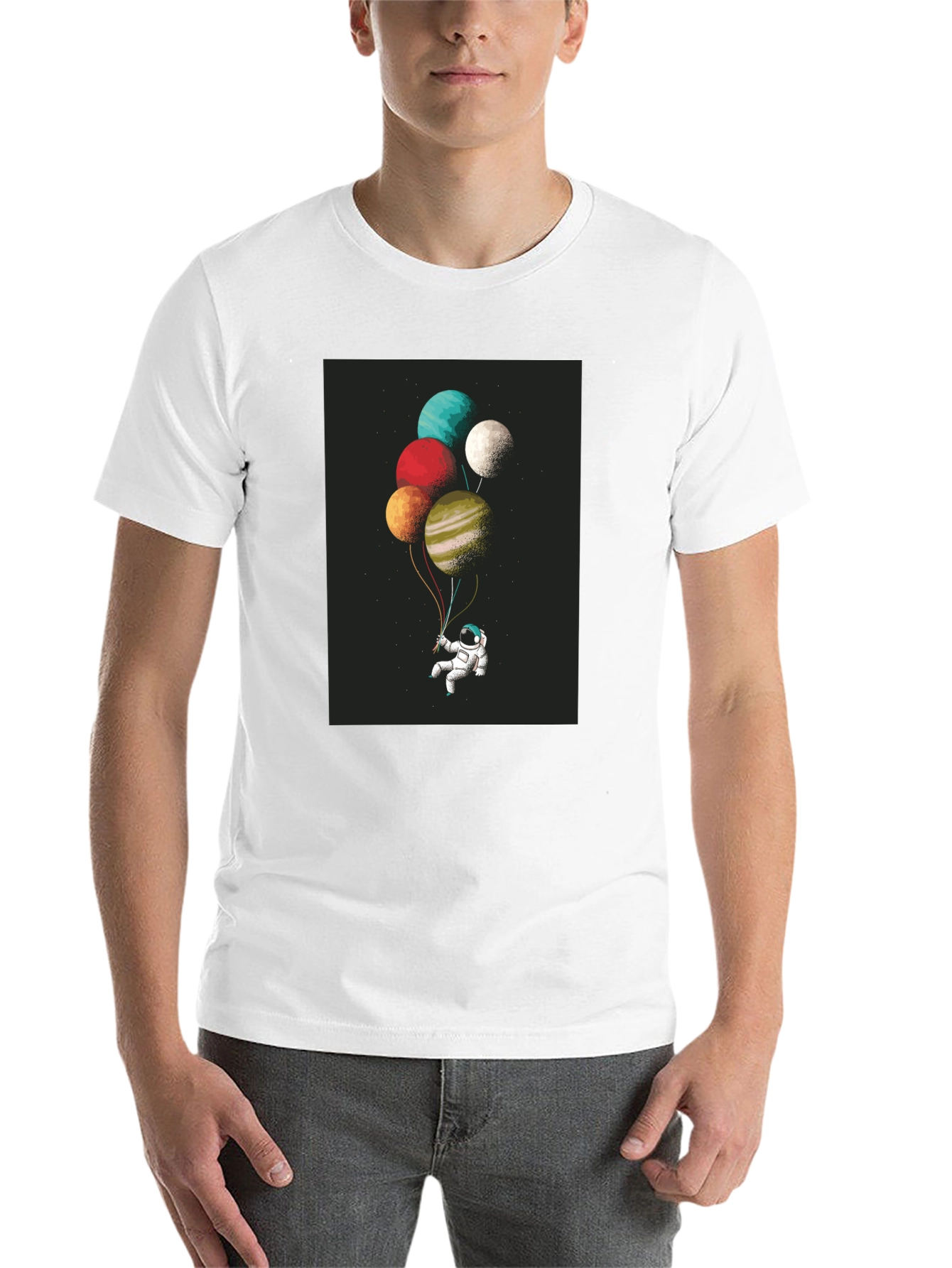 Black Astronaut Planet Balloons Graphic Tee - Black Cotton Blend view 14