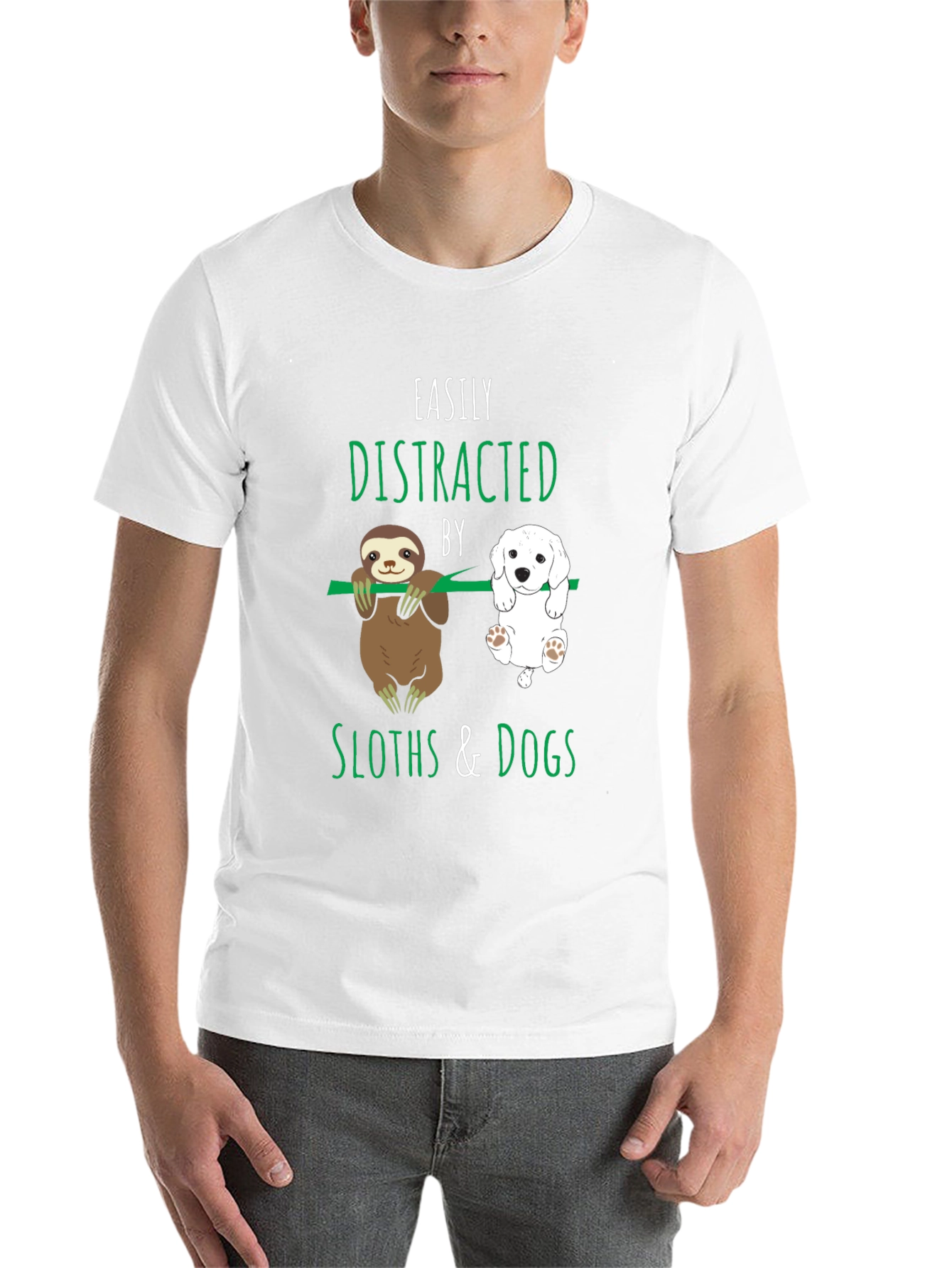 Black Easily Distracted By Sloths & Dogs T-Shirt view 14