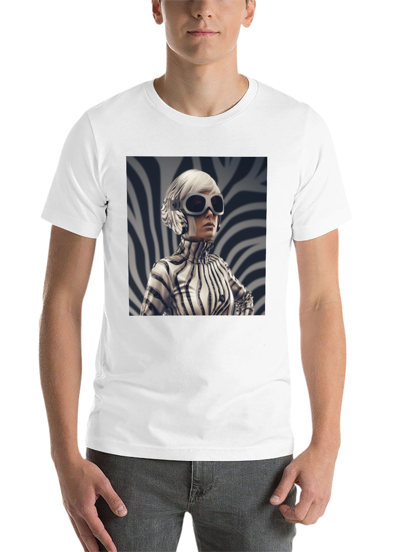 Black Stylish Black Tee with Zebra Print Design view 14
