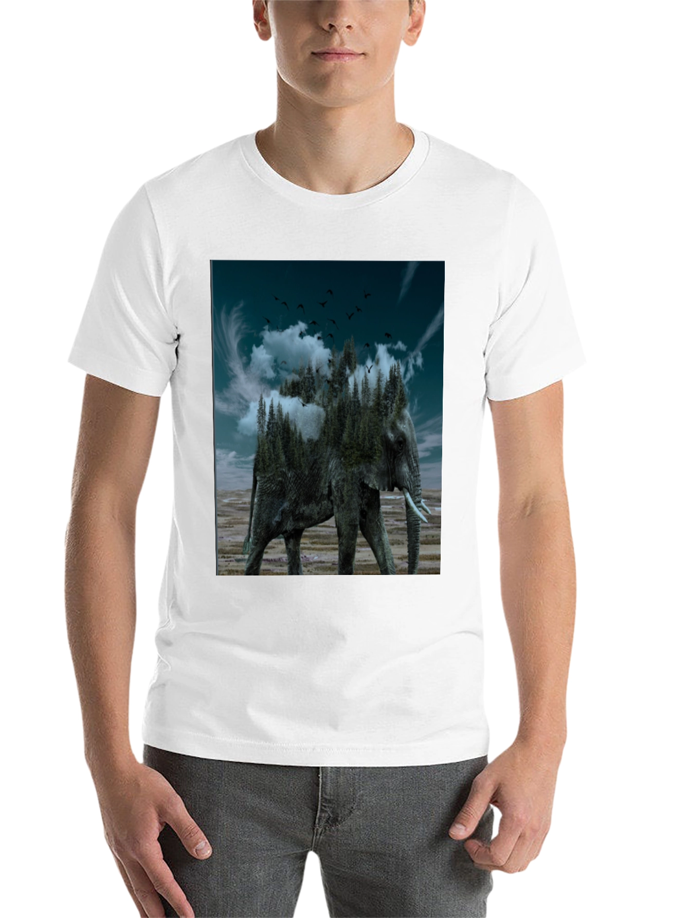 Black Surreal Elephant Forest Graphic Tee - Black view 14