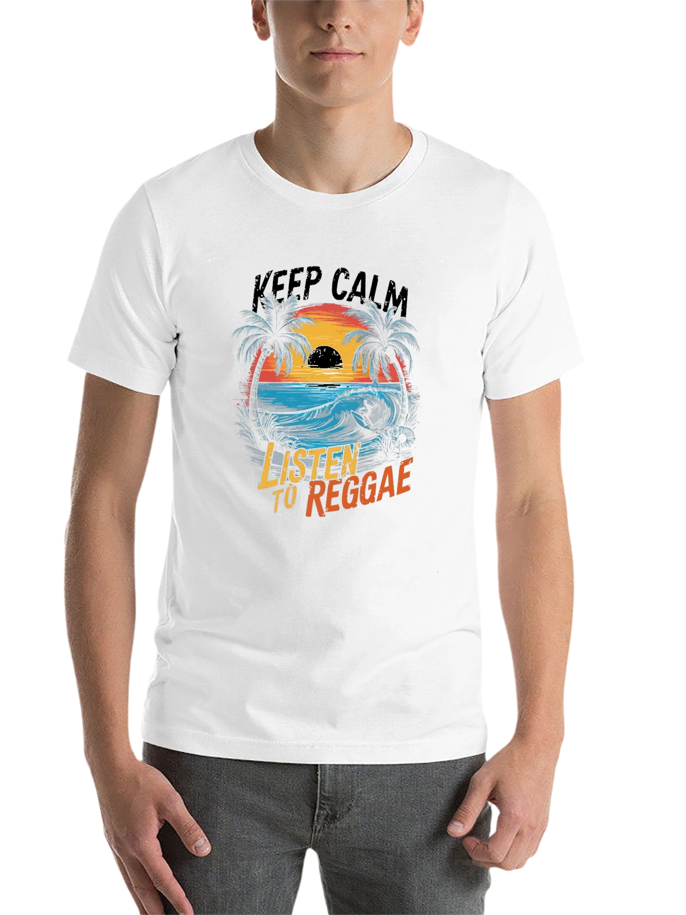 Black Keep Calm Listen to Reggae Graphic T-Shirt view 14