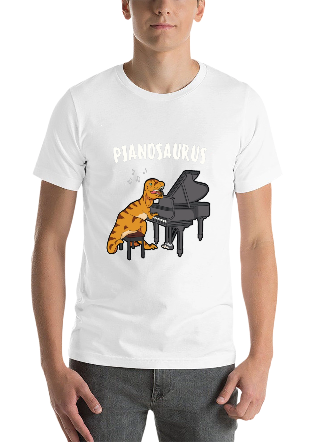 Black Pjanosaurus T-Shirt - Dinosaur Playing Piano Funny Tee view 14