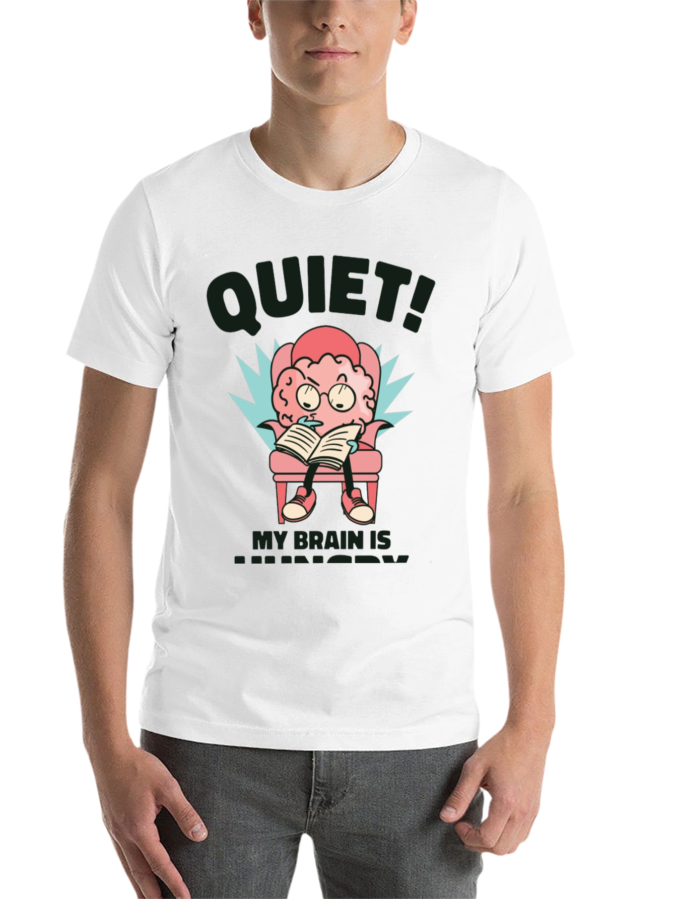 Black Quiet! My Brain is Hungry T-Shirt - Novelty Brain Cartoon Tee view 14