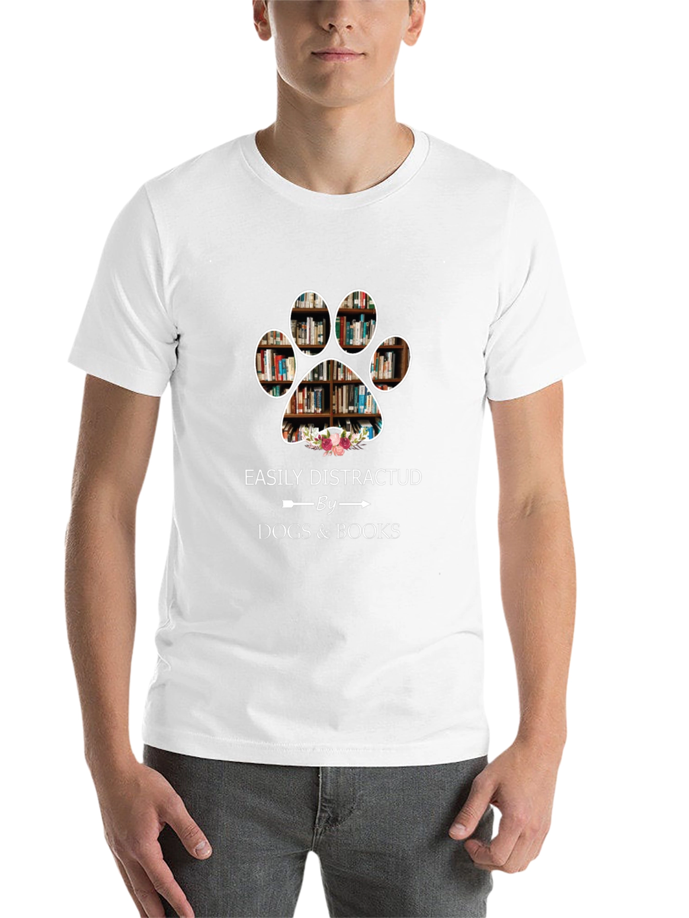 Black Easily Distracted by Dogs & Books T-Shirt view 14