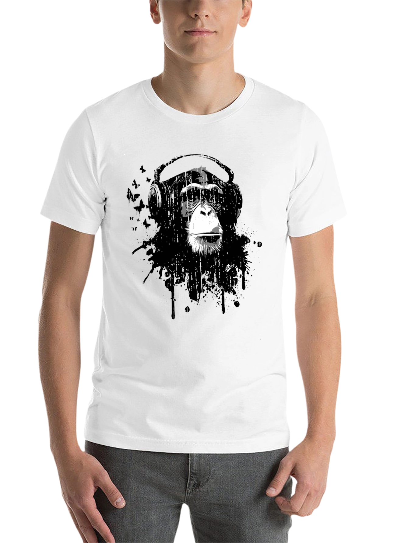 Black Cool Monkey Headphone Graphic T-Shirt view 14