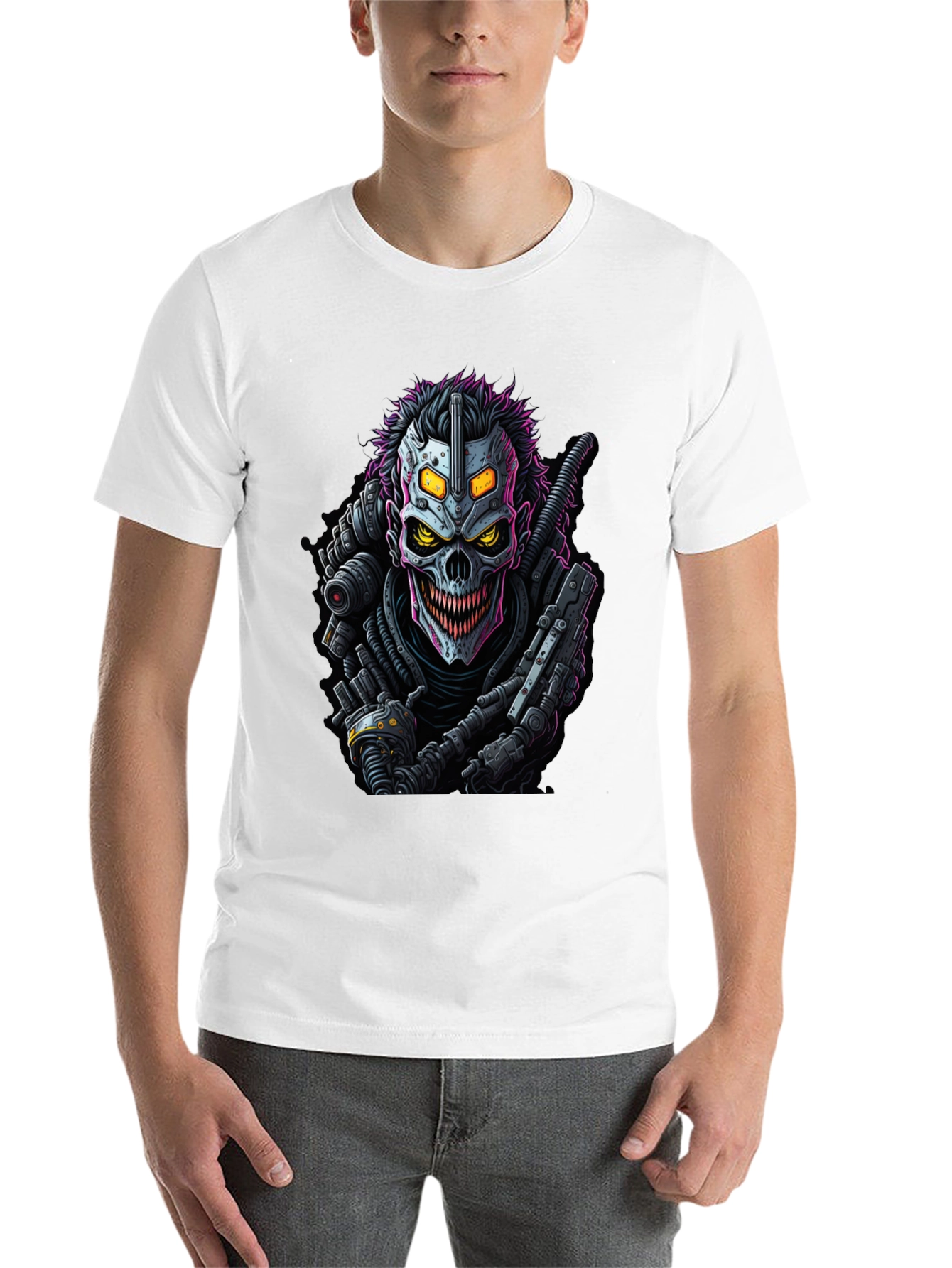 Black Cyberpunk Skull Graphic Tee - Black view 14