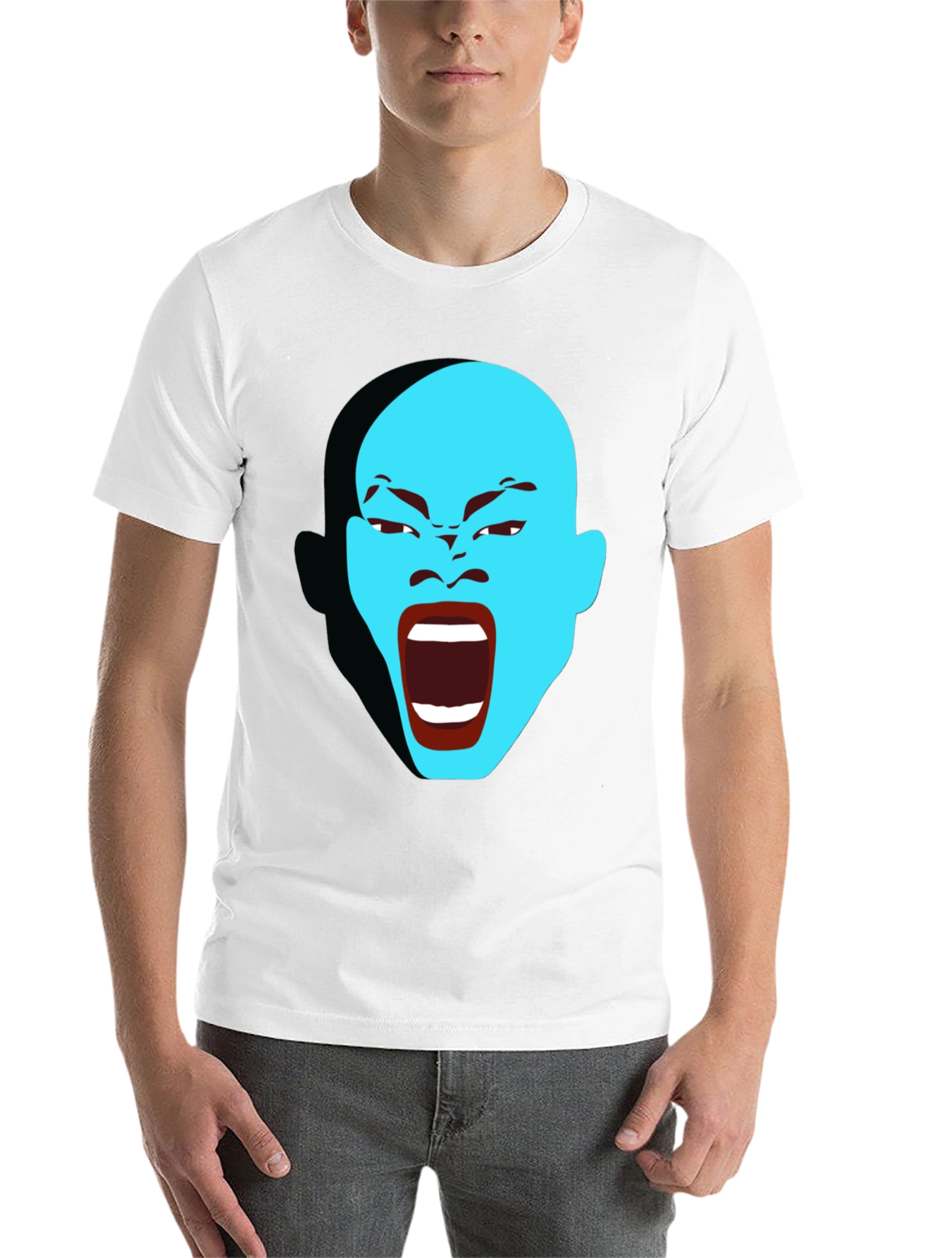 Black Screaming Blue Face Graphic T-Shirt view 14