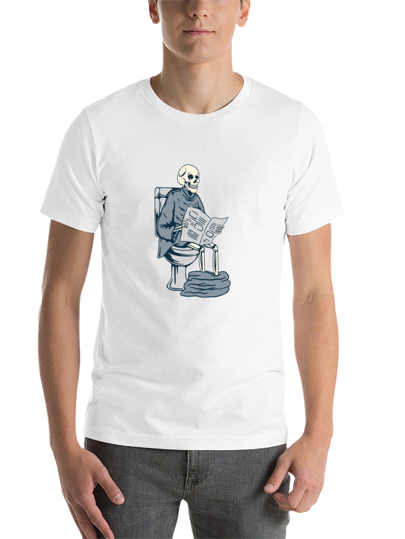 Black Skeleton on Toilet Reading T-Shirt view 14