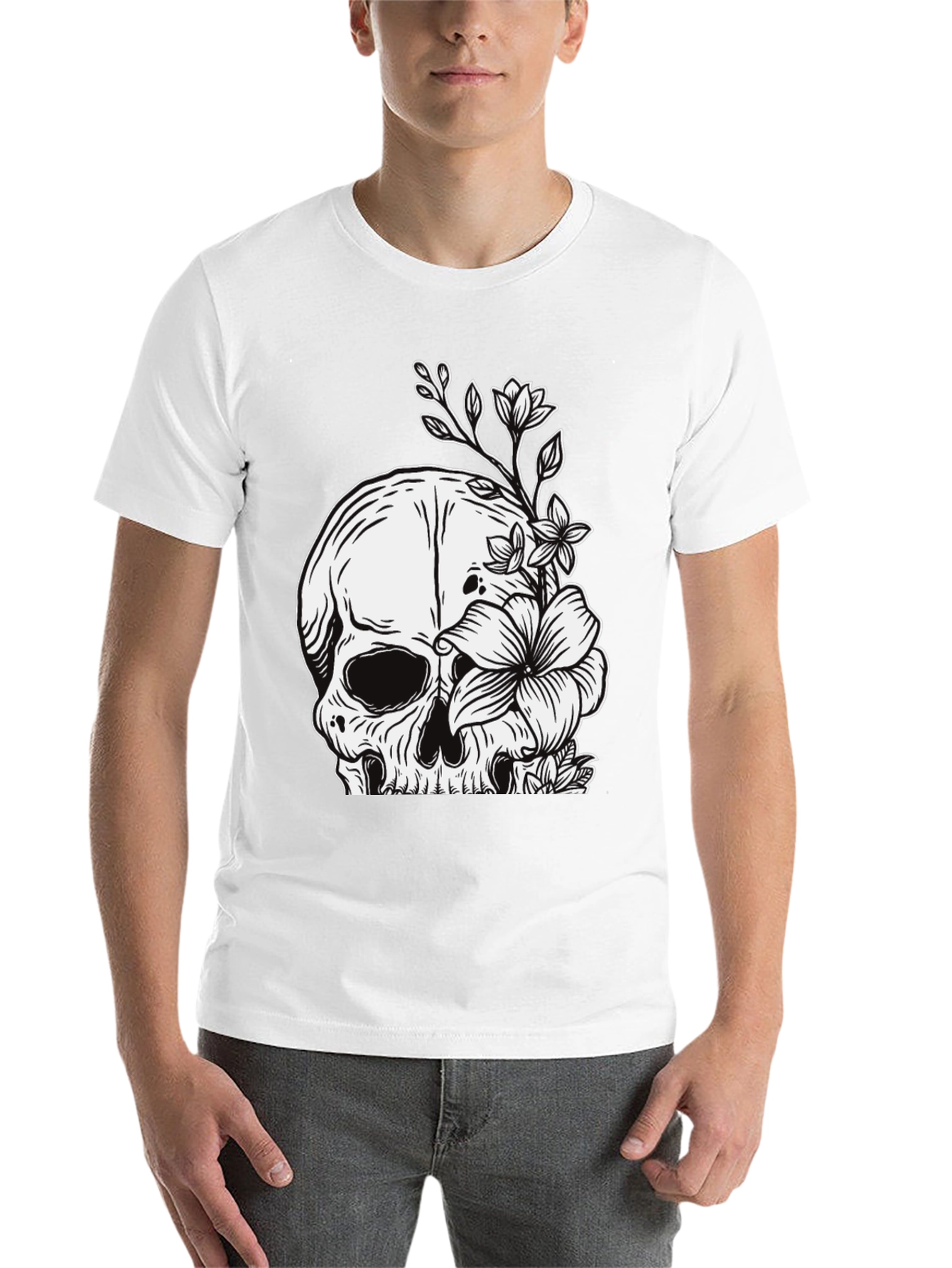Black Skull & Flowers Graphic Tee - Black view 14