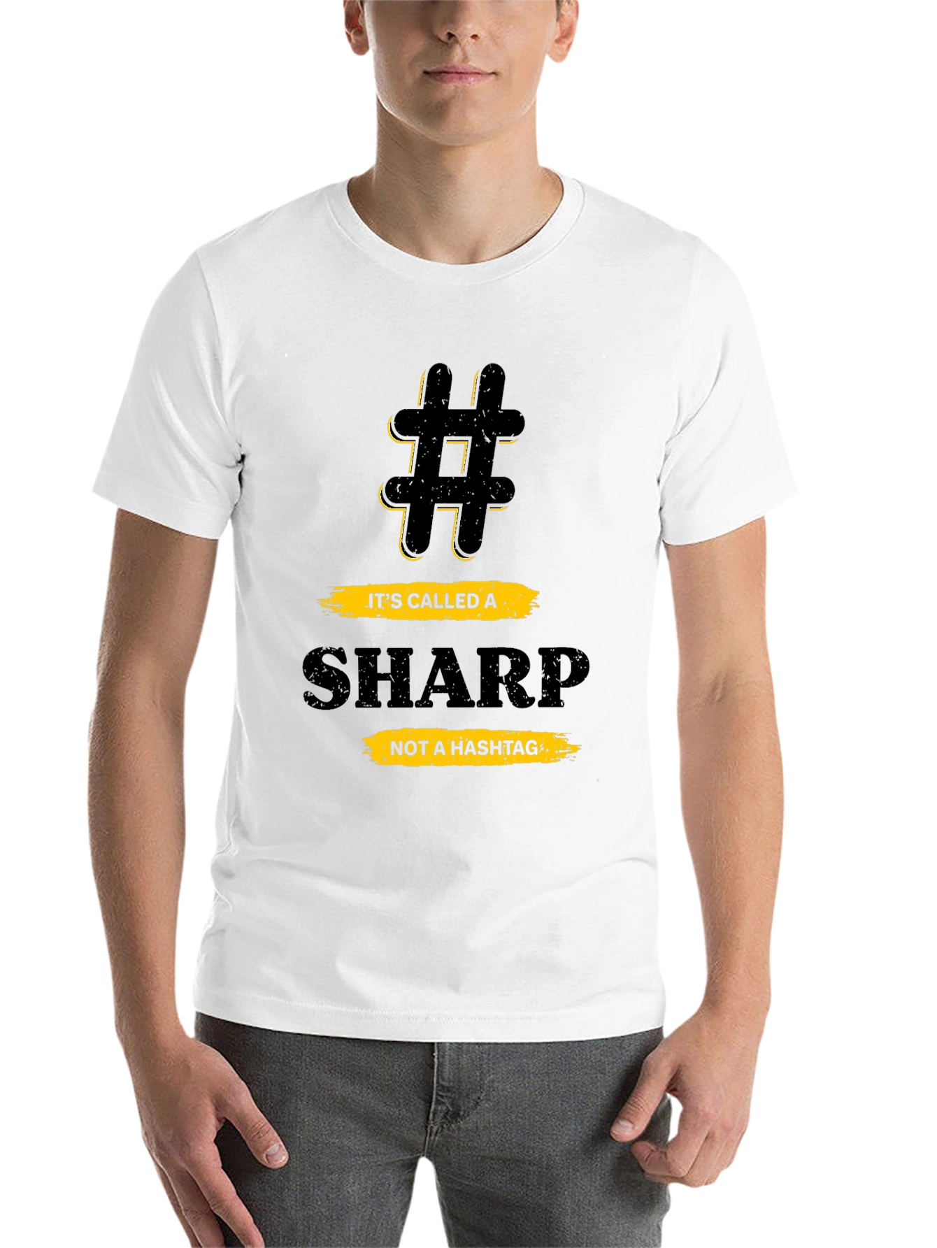Black Funny Music Theory T-Shirt - Sharp Not a Hashtag view 14