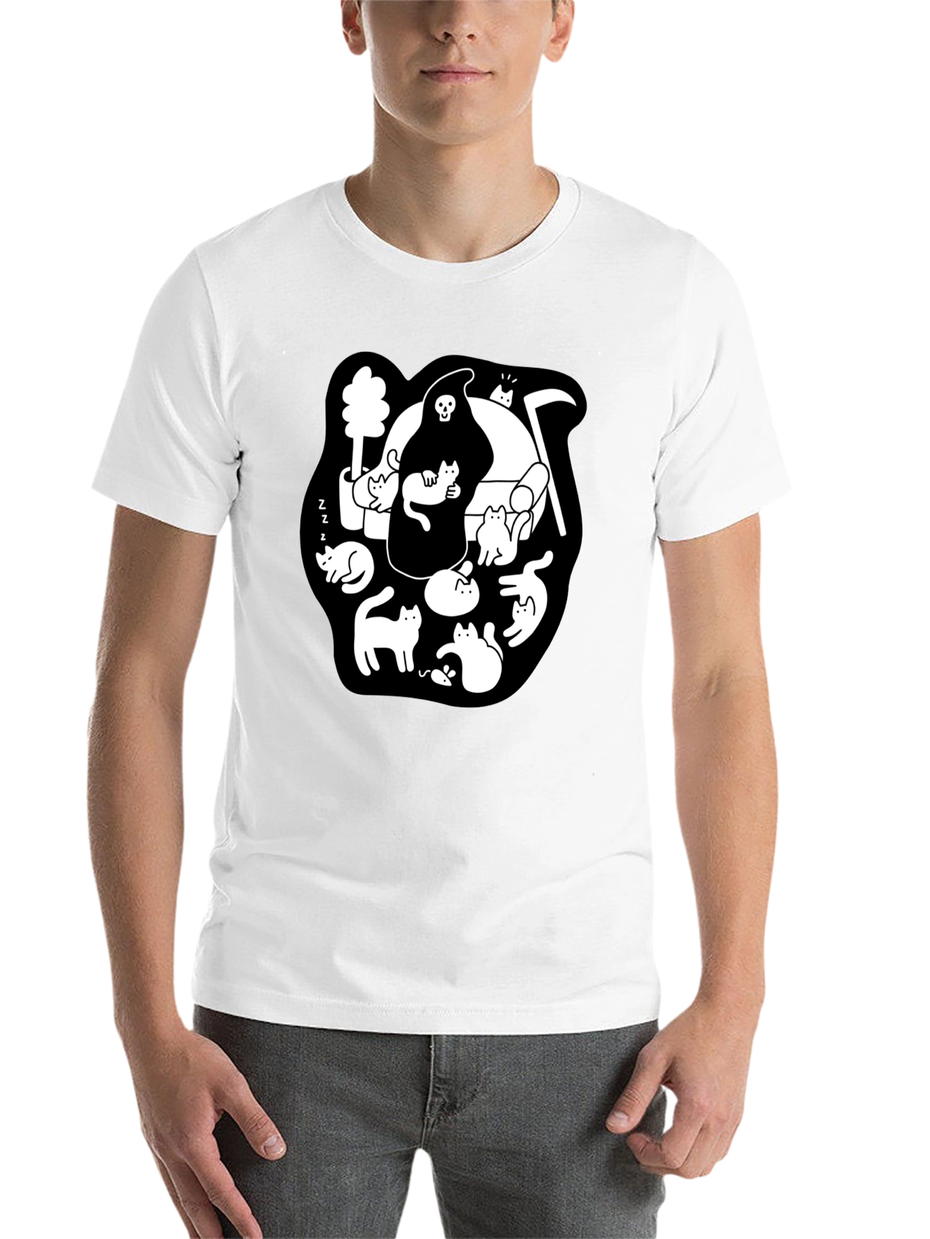 Black Grim Reaper & Cats Graphic Black T-Shirt view 14
