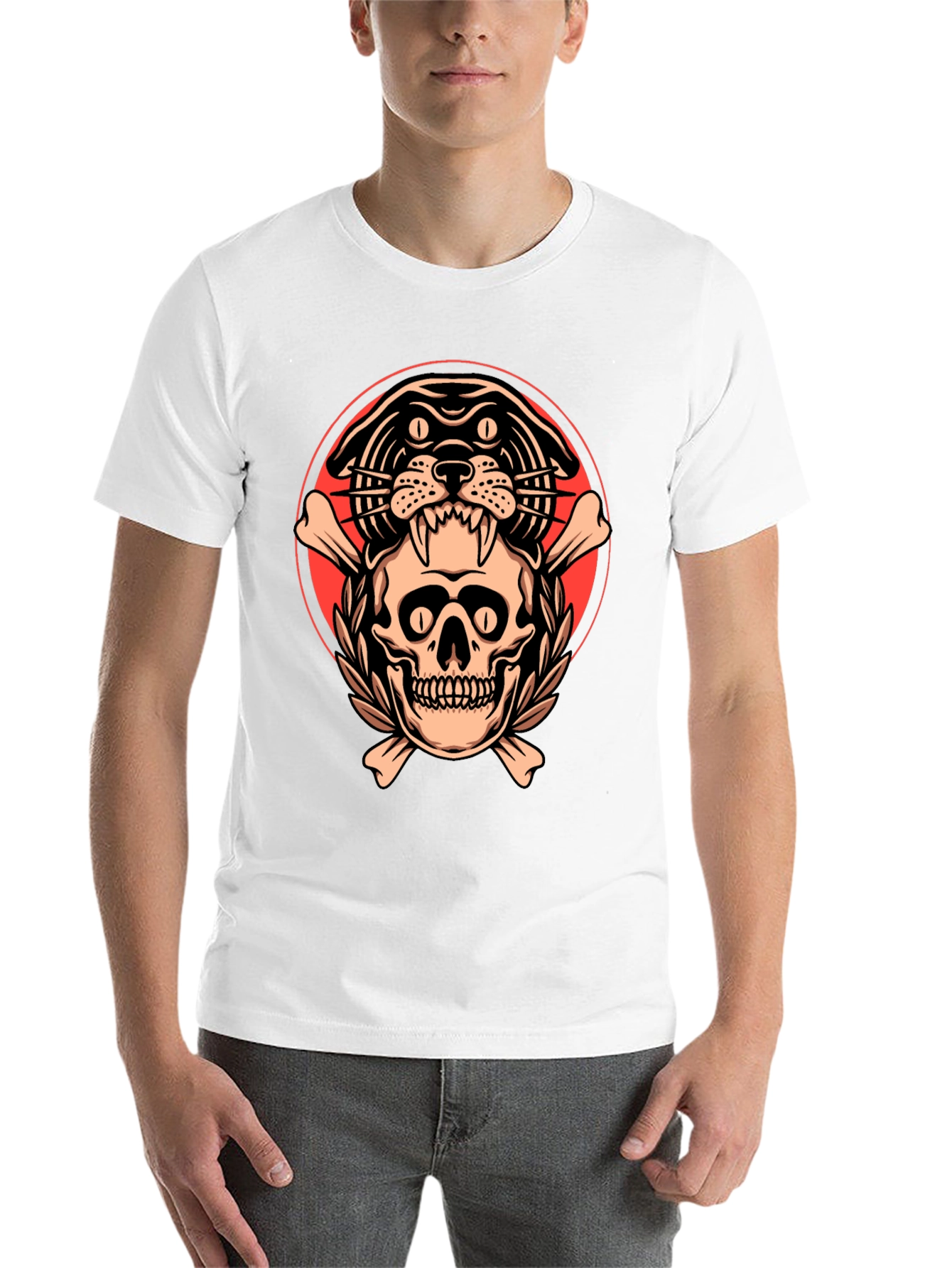 Black Skull & Panther Graphic Tee - Men's Black T-Shirt view 14