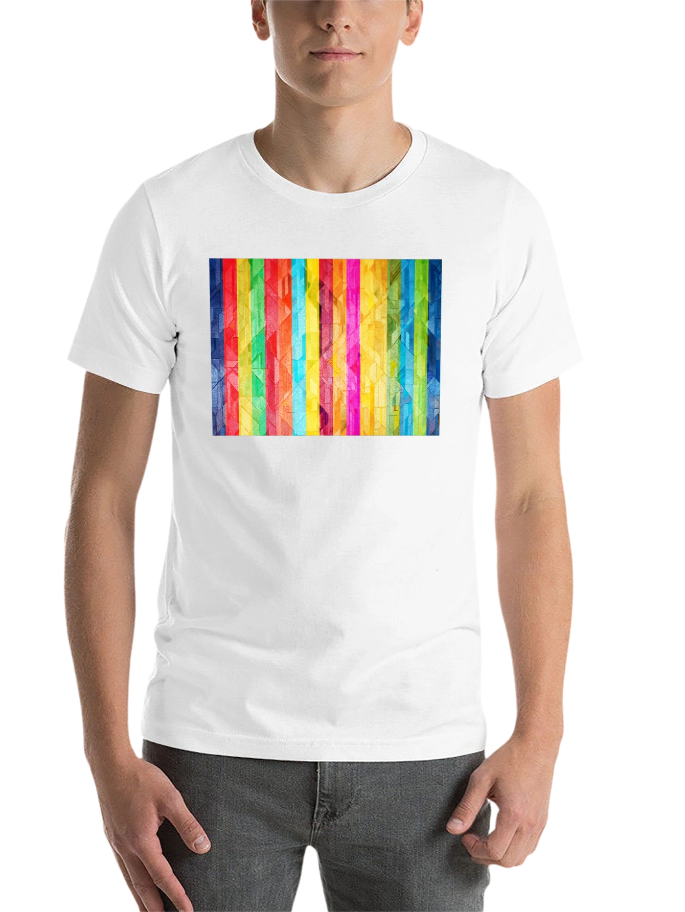 Black Geometric Rainbow Stripe Graphic Tee view 14