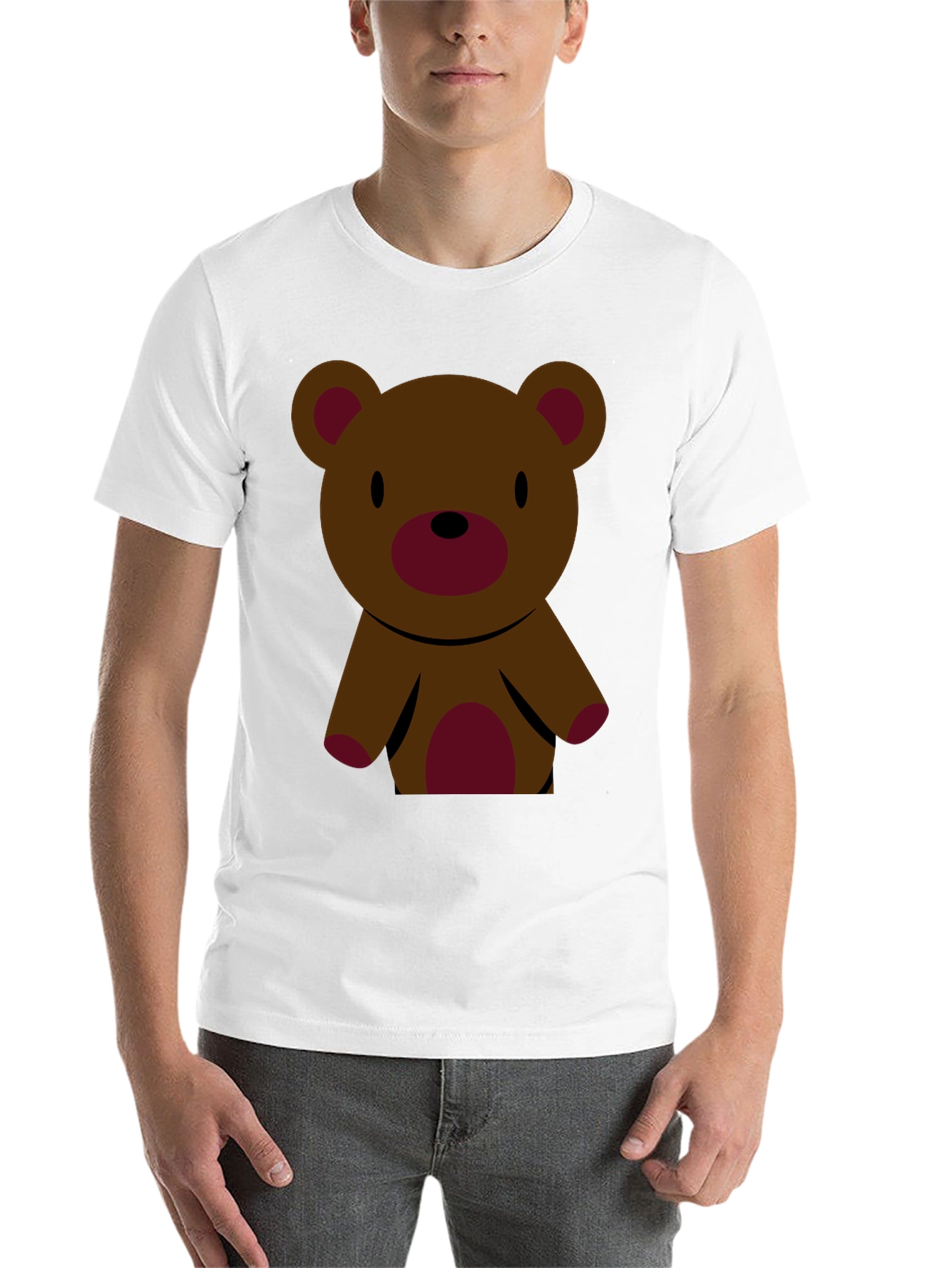 Black Cute Teddy Bear Graphic Tee - Black Cotton T-Shirt view 14