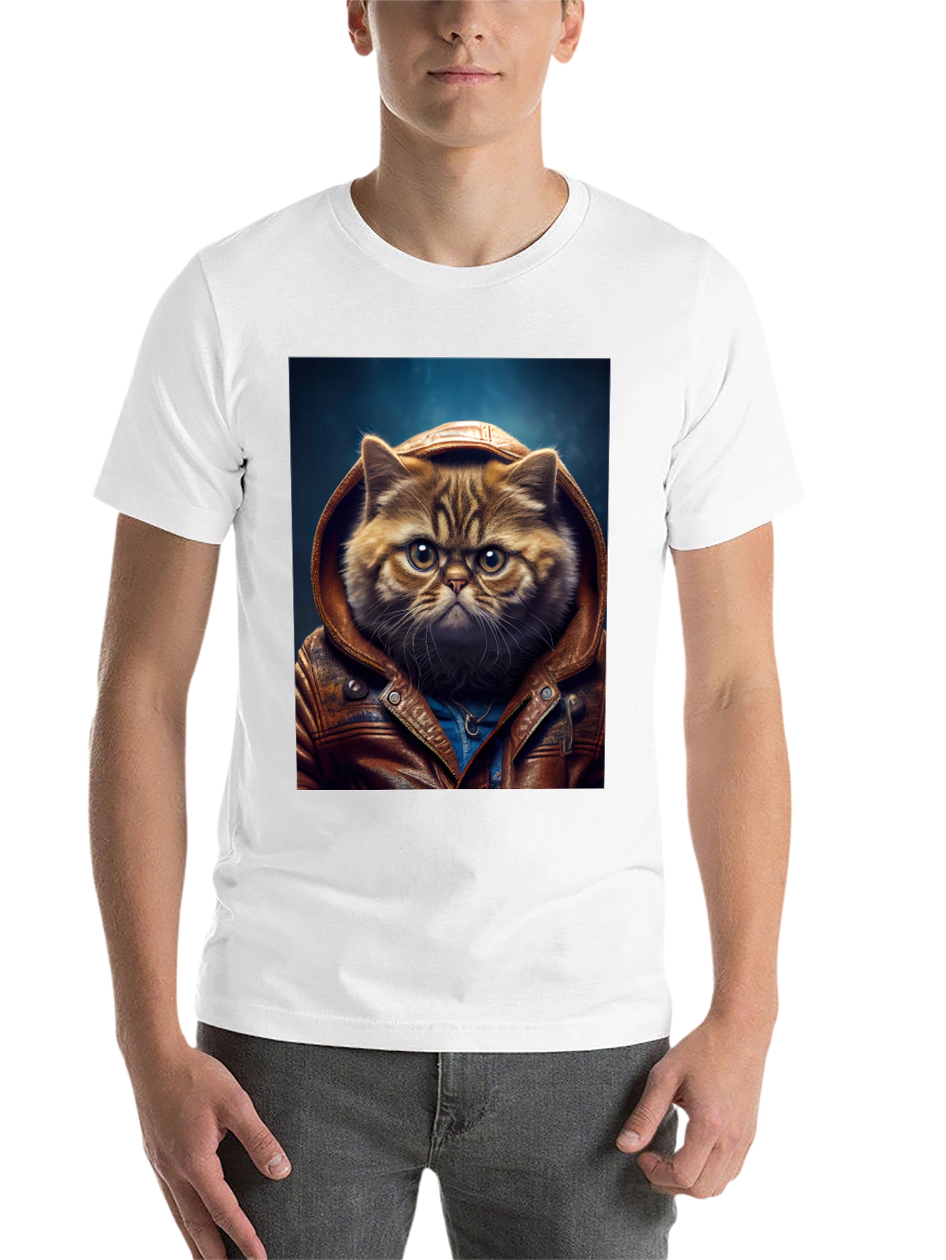 Black Cat in Leather Jacket Graphic T-Shirt view 14