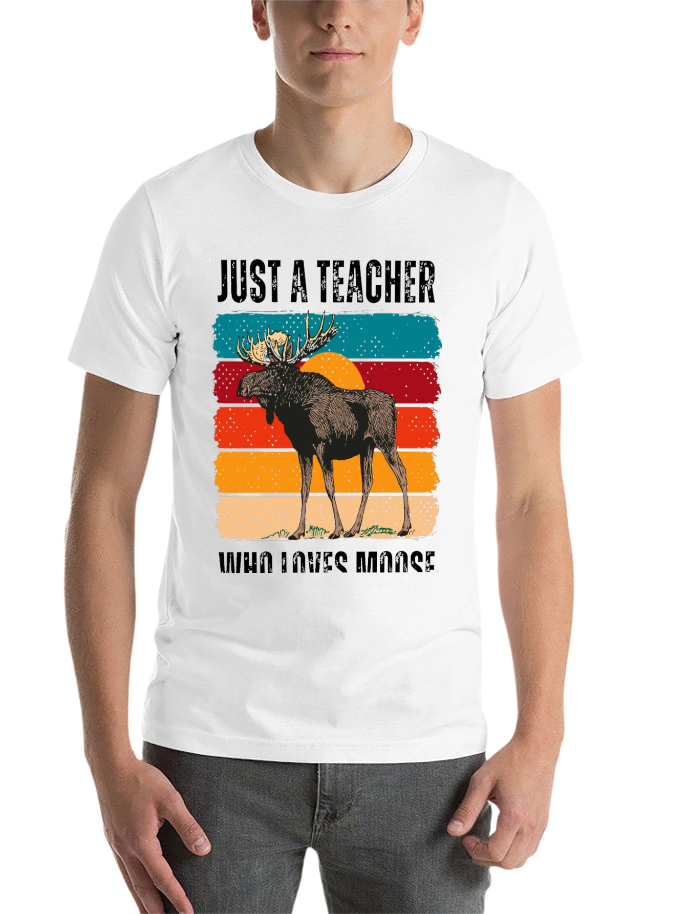 Black Just A Teacher Who Loves Moose T-Shirt view 14