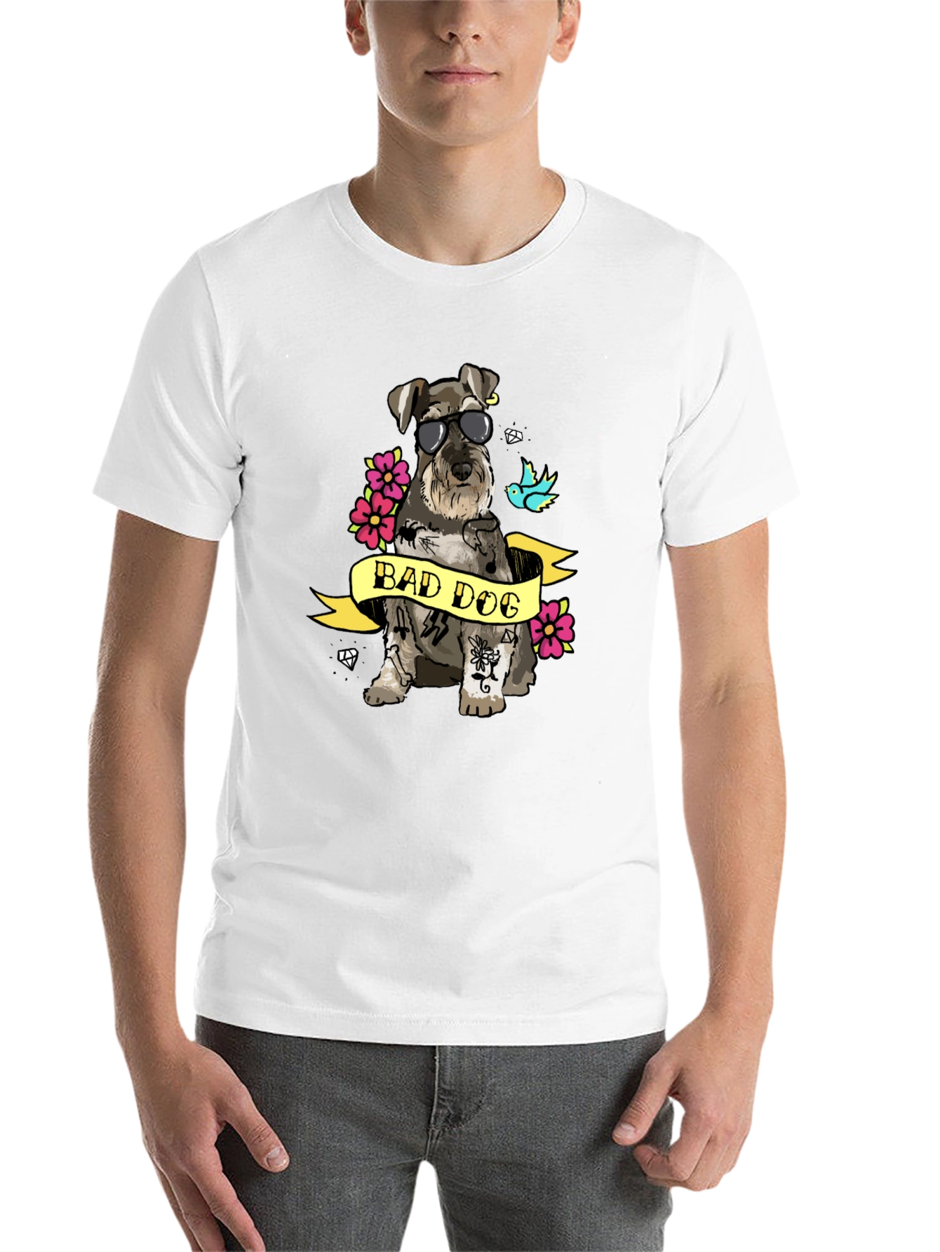 Bad Dog T-Shirt - Graphic Tee with Tattooed Schnauzer - 14