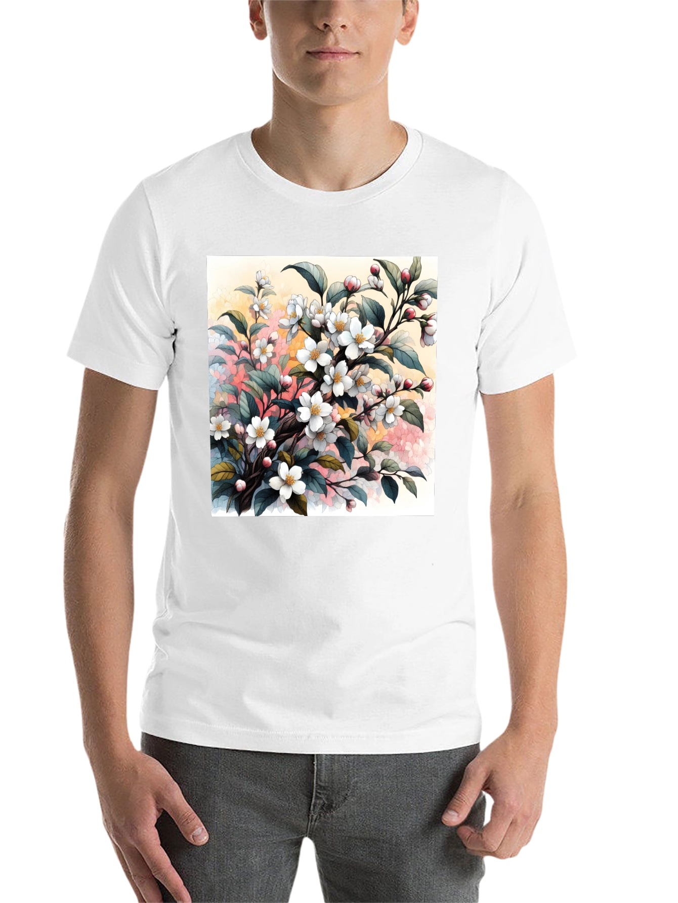 Black Floral Blossom T-Shirt - Artistic Botanical Design view 14